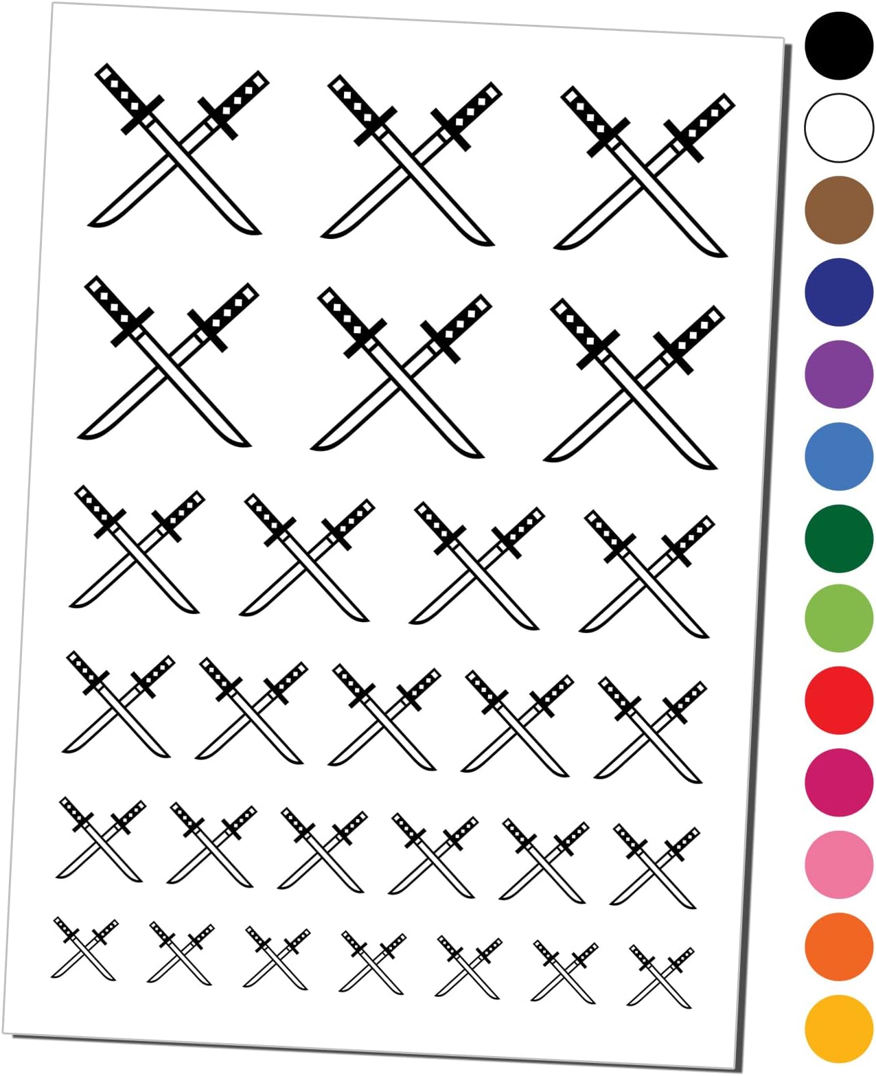 Ninjato Katana Ninja Swords Temporary Tattoo Water Resistant Fake Body Art Set Collection - Black (One Sheet)