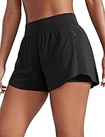 CRZ YOGA Women's 2-in-1 Double Layer 3" High Waisted Running Shorts with Zip Pockets for Tennis & Workout