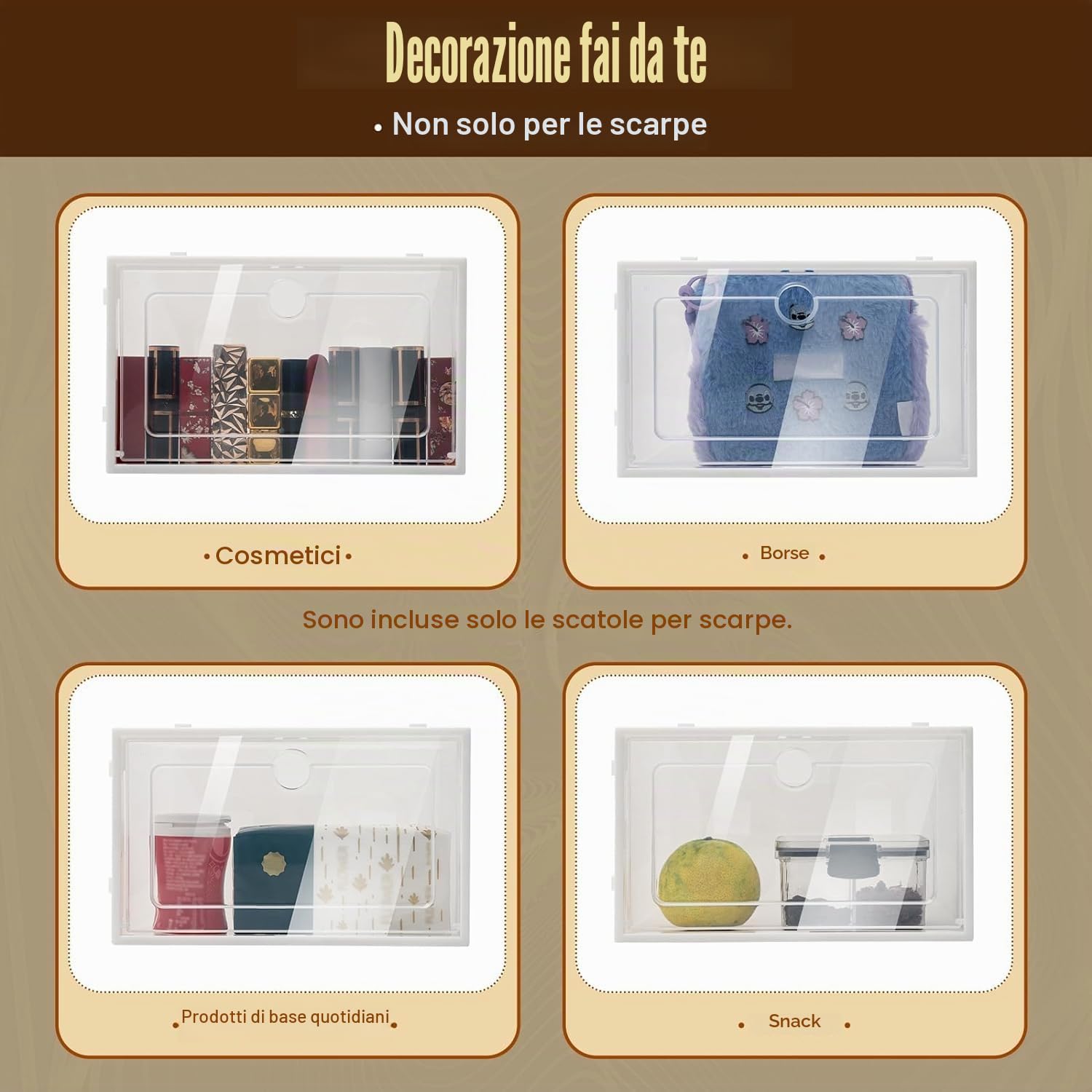 Confezione da 24 scatole per scarpe, impilabili, trasparenti, con coperchio, in PP ABS, per scarpe con tacco alto, fino alla taglia 52
