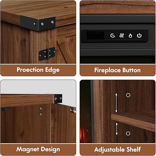 Miniatura 6 de YESHOMY Soporte de TV con chimenea con dos puertas de granero y armarios de almacenamiento para televisores de hasta 65 pulgadas, mesa consola