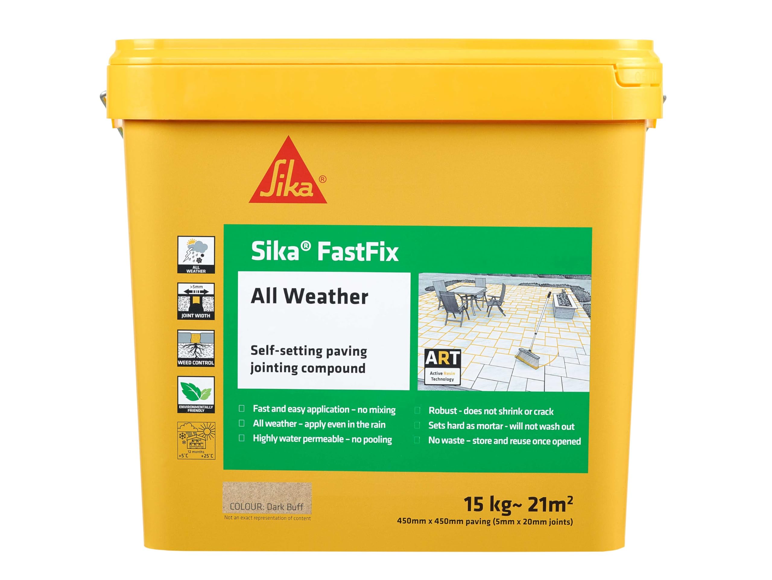 Sika Fast Fix All Weather | Ready to Use, Self-Setting Paving Jointing Compound for Any Weather, Suitable for Stones Setts, Paving Block and Footpaths - Buff - 15kg - 21 sq.m