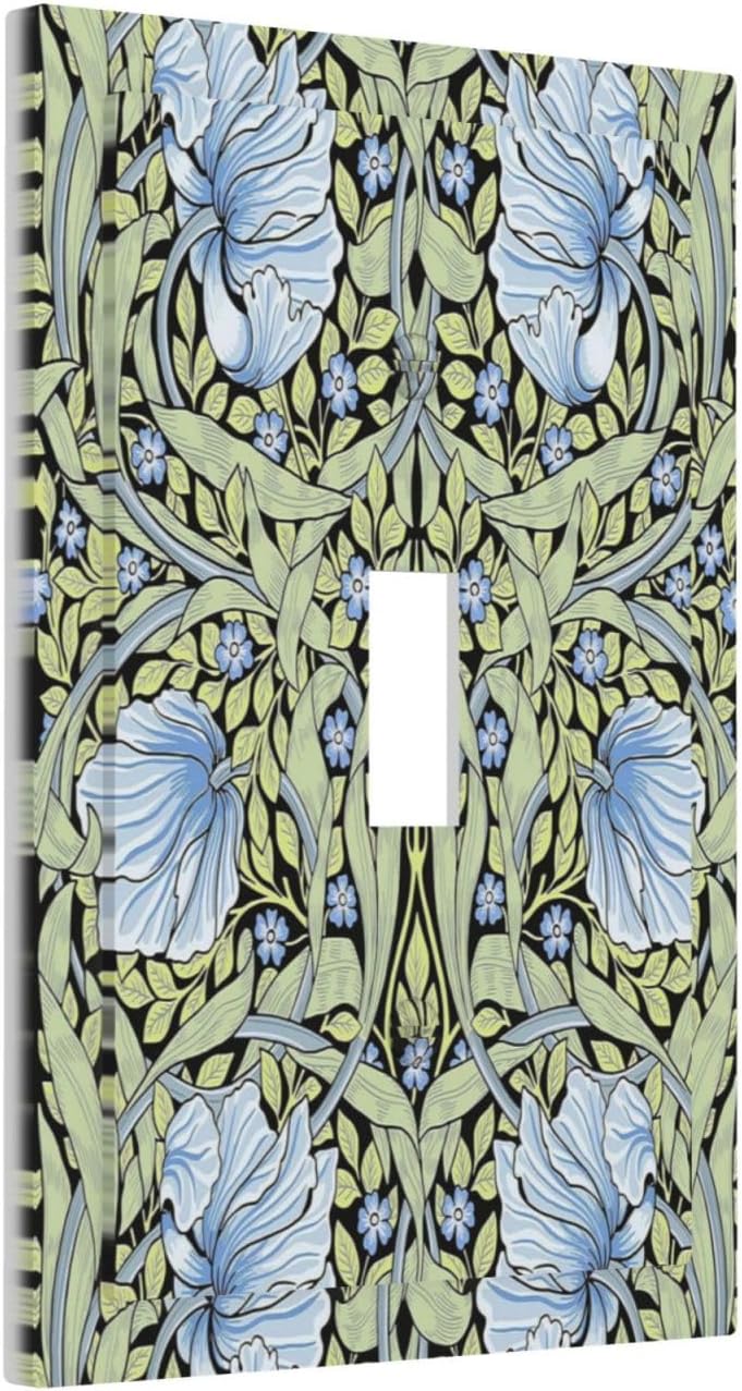 Rougui Decorative Switch Plate Covers William Morris Green Plant Leaf Blue Flower 1 Gang Wall Plate Single Toggle Light Switch Cover Plate Jumbo Electrical Switchplate Receptacle Faceplate