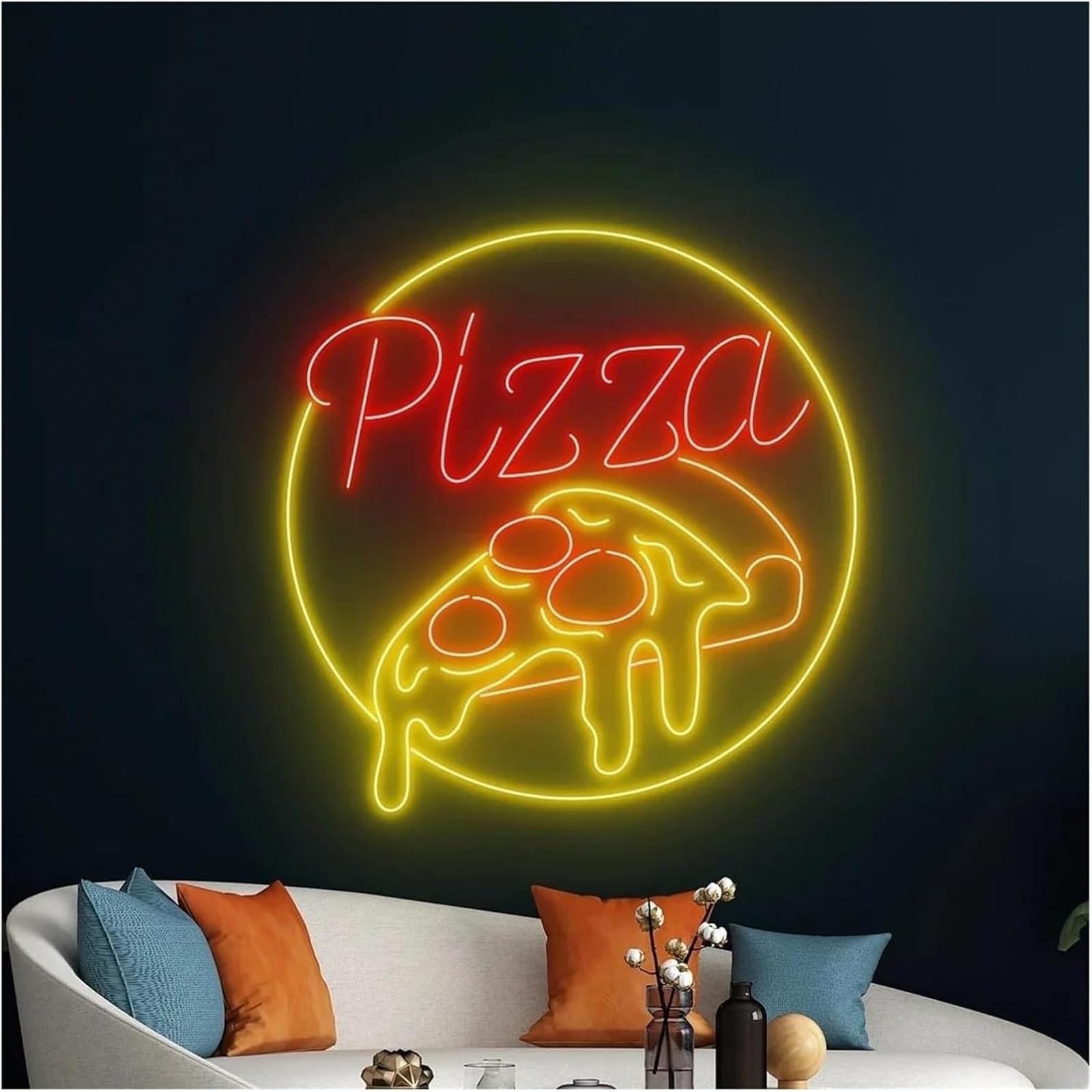 Lampada al neon con scritta "Pizza" dall'atmosfera rilassante, alimentata da, Luce, Decorazione murale