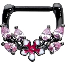 Body Candy Womens 16G Black PVD Steel Septum Jewelry Pink Fancy Flower Daith Tragus Cartilage Clicker 5/16"
