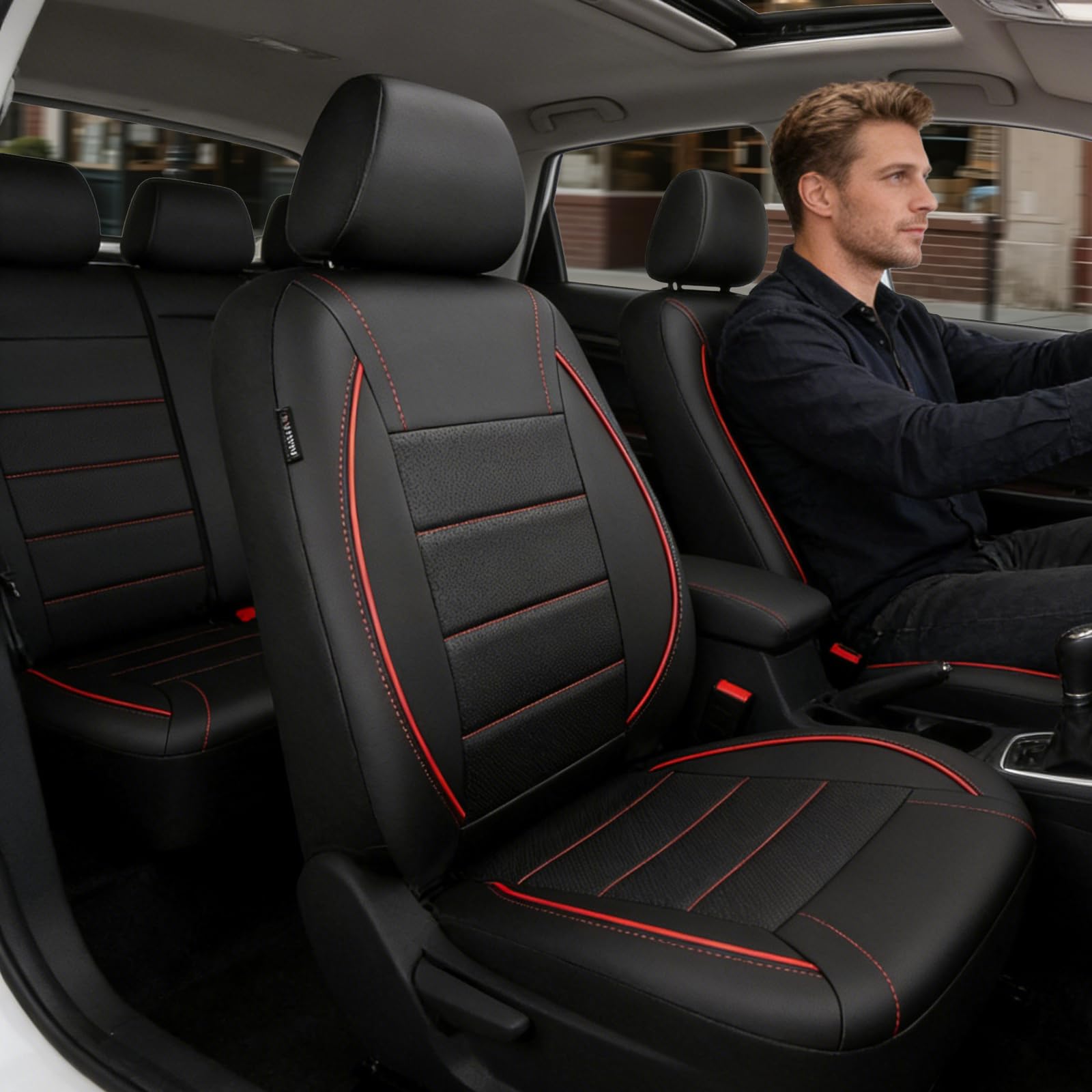 Set completo di 9 coprisedili per auto, in pelle, impermeabili, antiscivolo, protezione per sedili auto, compatibile con airbag, set completo universale da 5 posti, con schienale alto, per SUV