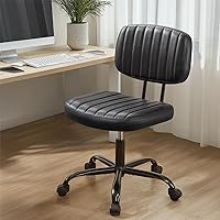 Sweetcrispy Armless Office Chair for Small Spaces - PU Leather Lumbar Support, Height Adjustable Swivel Task Chair, Black