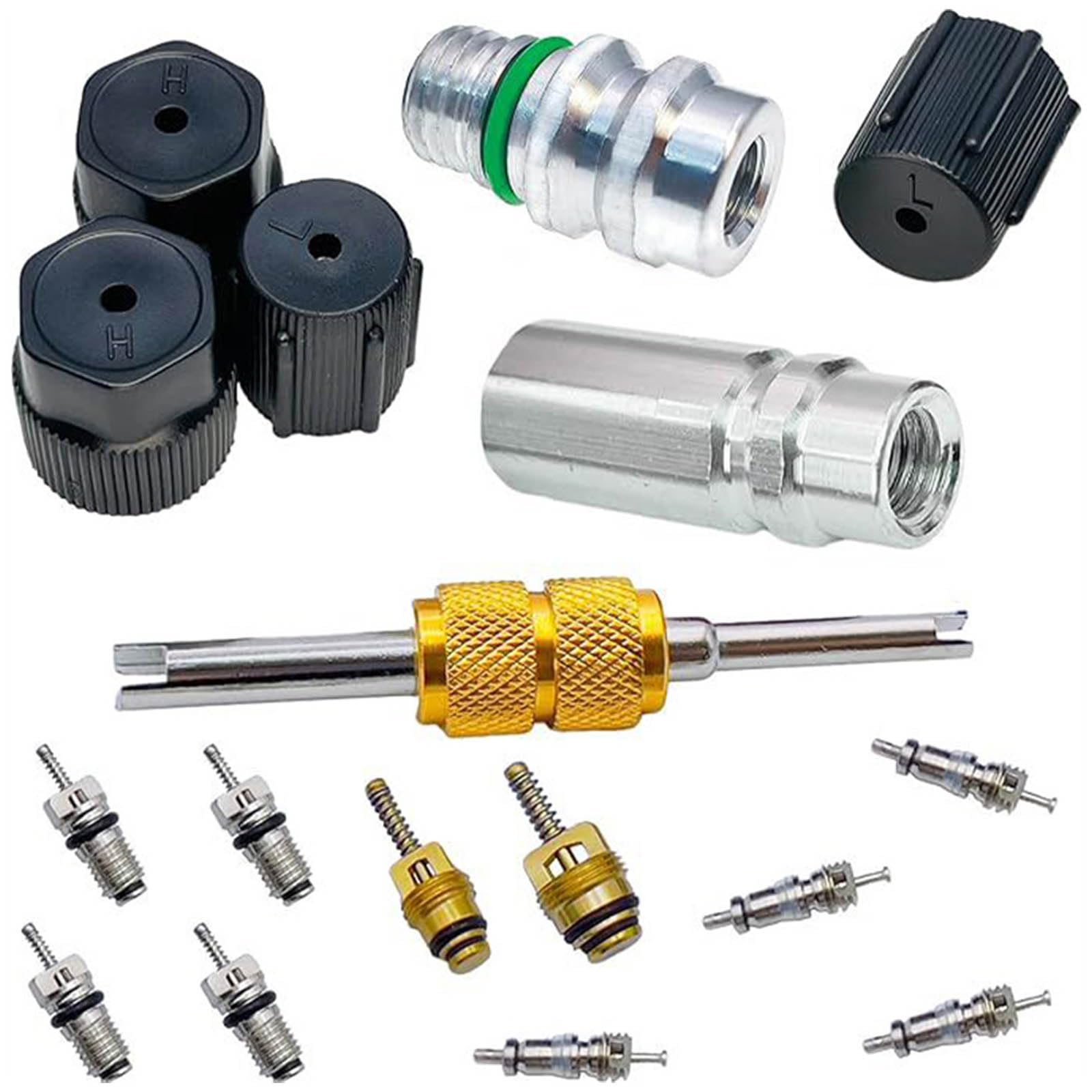 Elnwnnkc Maintenance Valves Cores Set Valves Inserts Set Technicians Tool for R134A Silicone Seal Gaskets