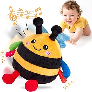 hahaland 4-IN-1 Dancing Bee Baby Toys 6 to 12 Months Boys & Girls Montessori Plush Interactive Sensory Tummy Time Toys, Musical Crawling Walking and Speaking Learning Gifts