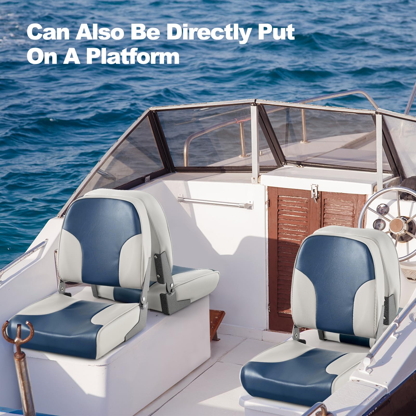 HOMASIS 2 asientos plegables para barcos acolchados, con asiento de 11 cm de grosor, silla de control impermeable con correa de fijación, asiento de control ergonómico para barco, 50 x 42 x 52 cm