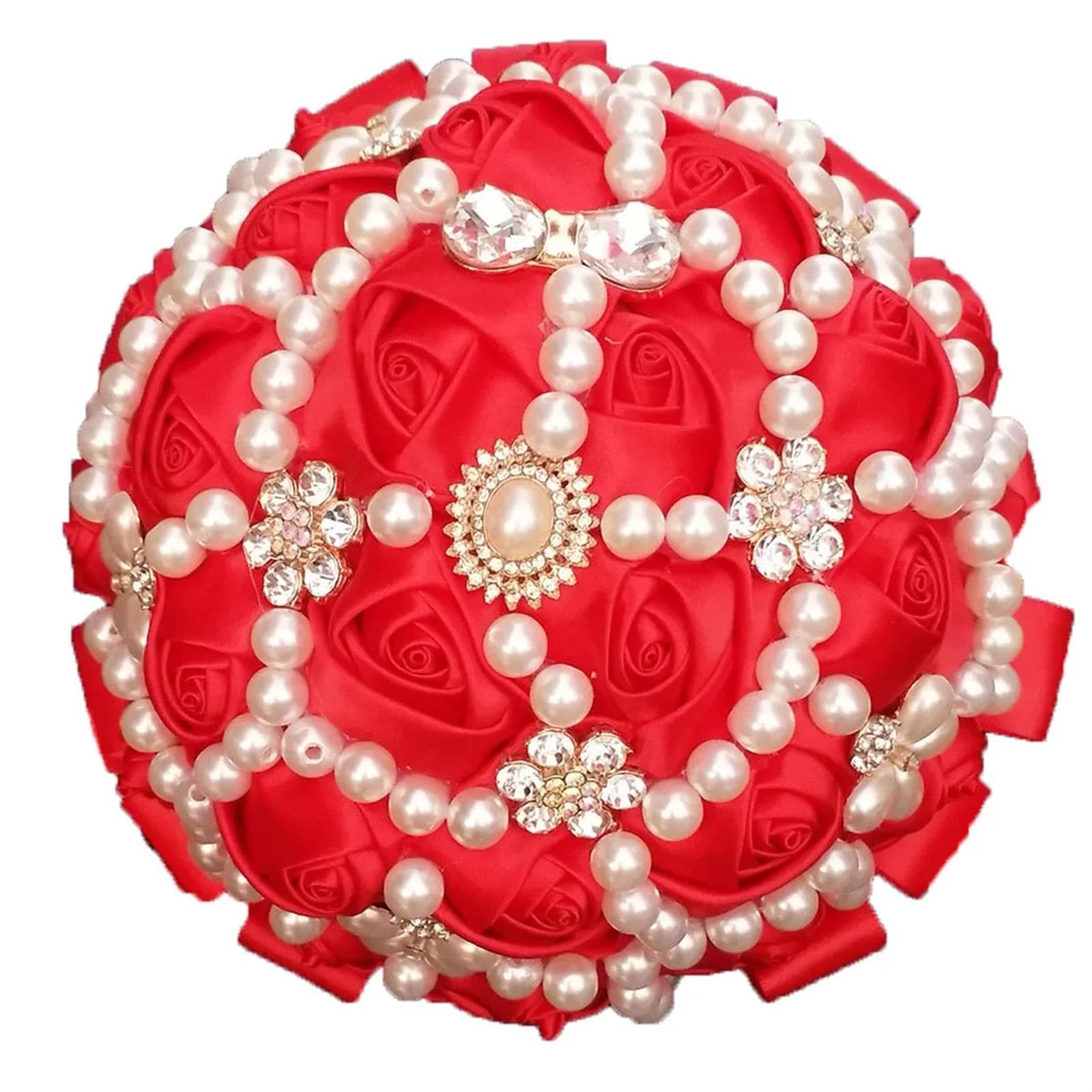 NDLHXKFRP Wedding bouquets for brides and bridesmaids, Wedding Bouquet Bridal Artificial Satin Rose Brooch Pearl Ribbon Diamond(Color 6)