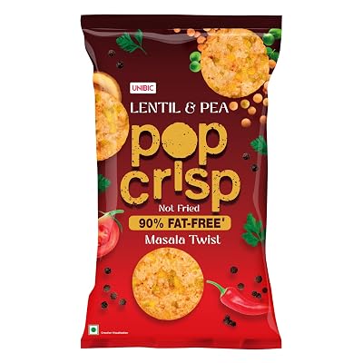 UNIBIC Pop Crisp I Lentil and Pea I Popped Chips I Masala Twist I | Not Baked Not Fried |90% Fat Free | Low Calorie | He