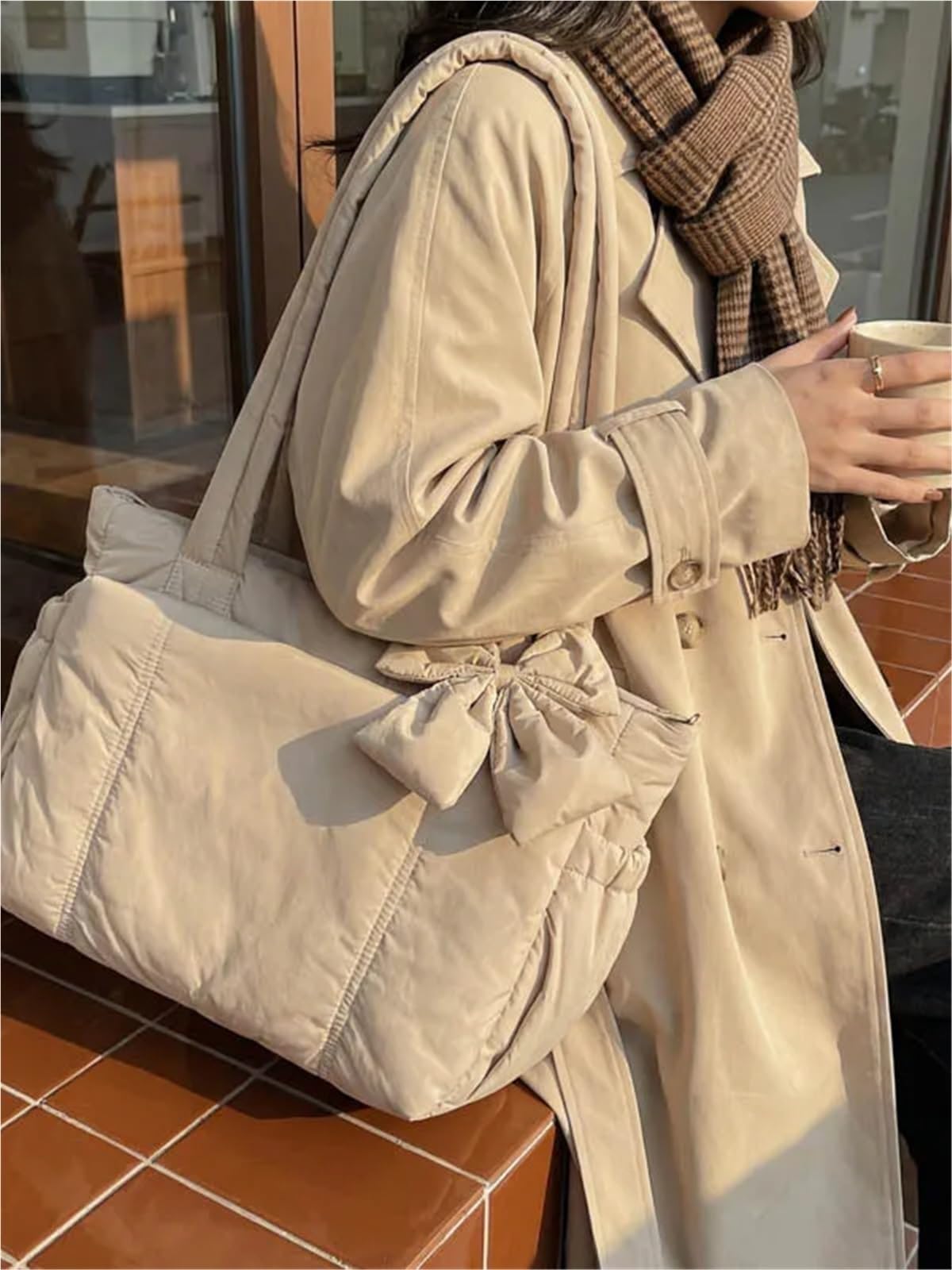 Quilted Travel Bag Borsa a tracolla singola con nodo dolce Preppy