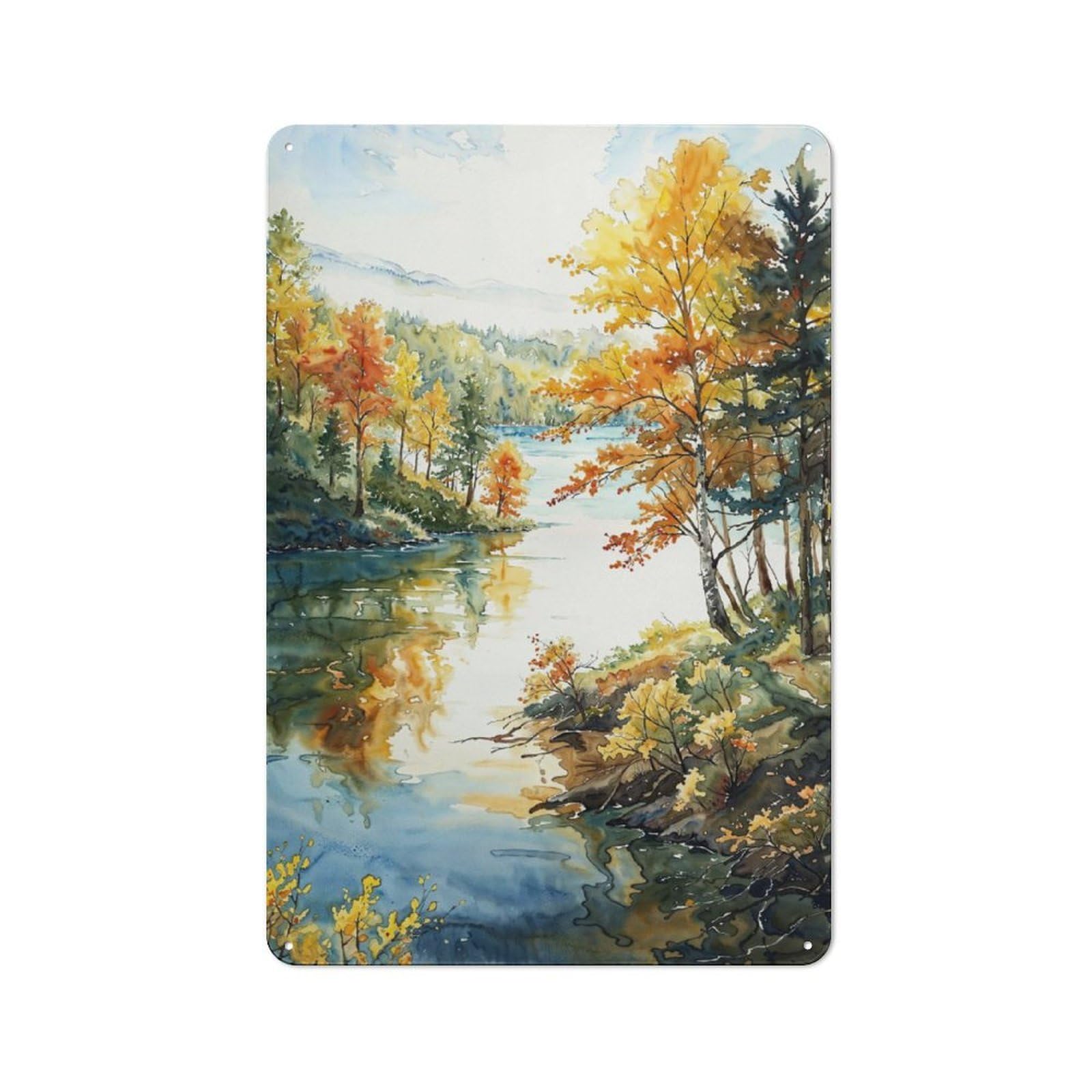 Junmoney Golden Autumn Reflection Rustic Metal Sign 30X20cm For Hallway Wall, For Collectors Of Rustic Metal Wall Decor