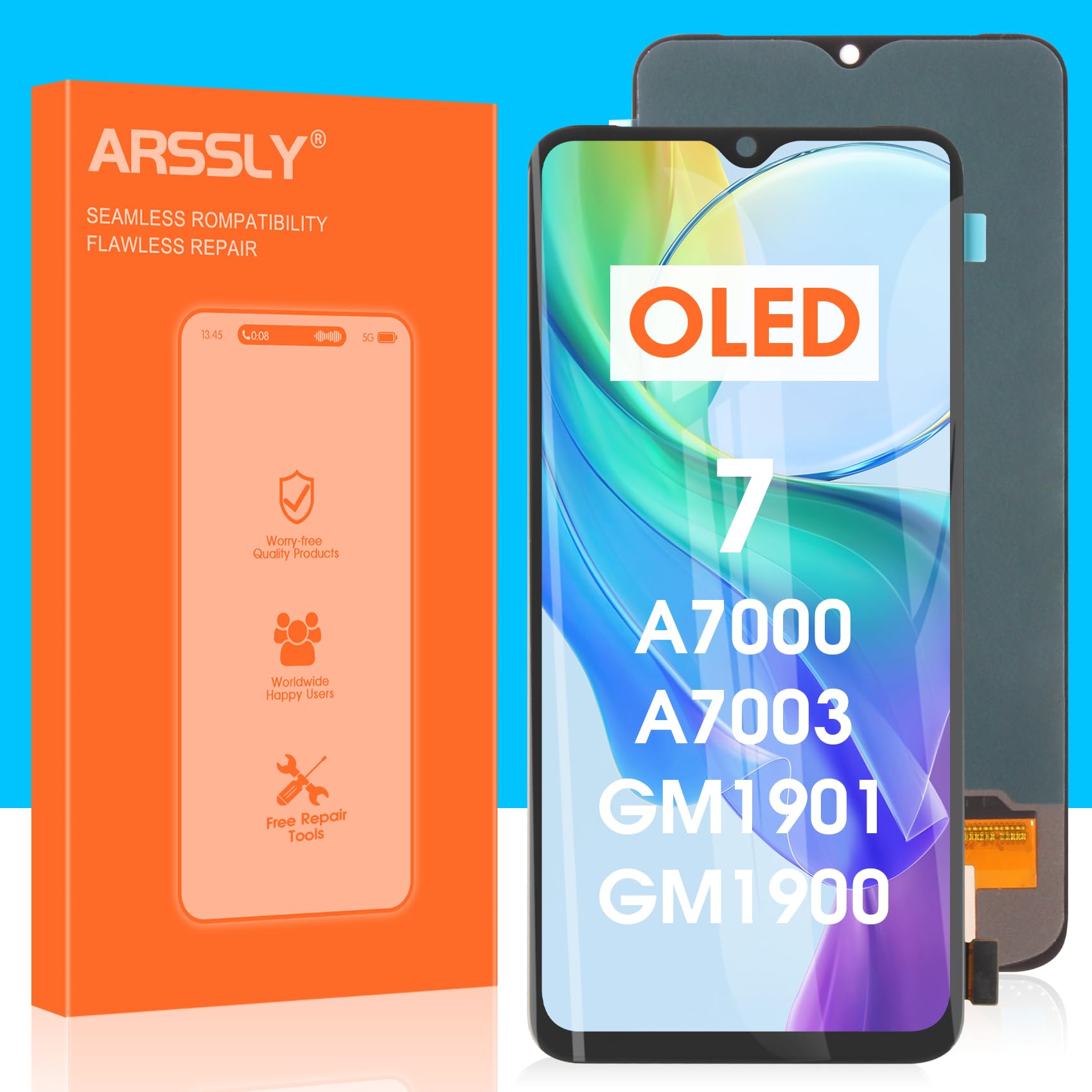 OLED Screen Replacement for OnePlus 7,LCD Display Touch Screen Digitizer Full Assembly Repair Tools for A7000, A7003,GM1901,GM1900,GM1905(Black,6.36