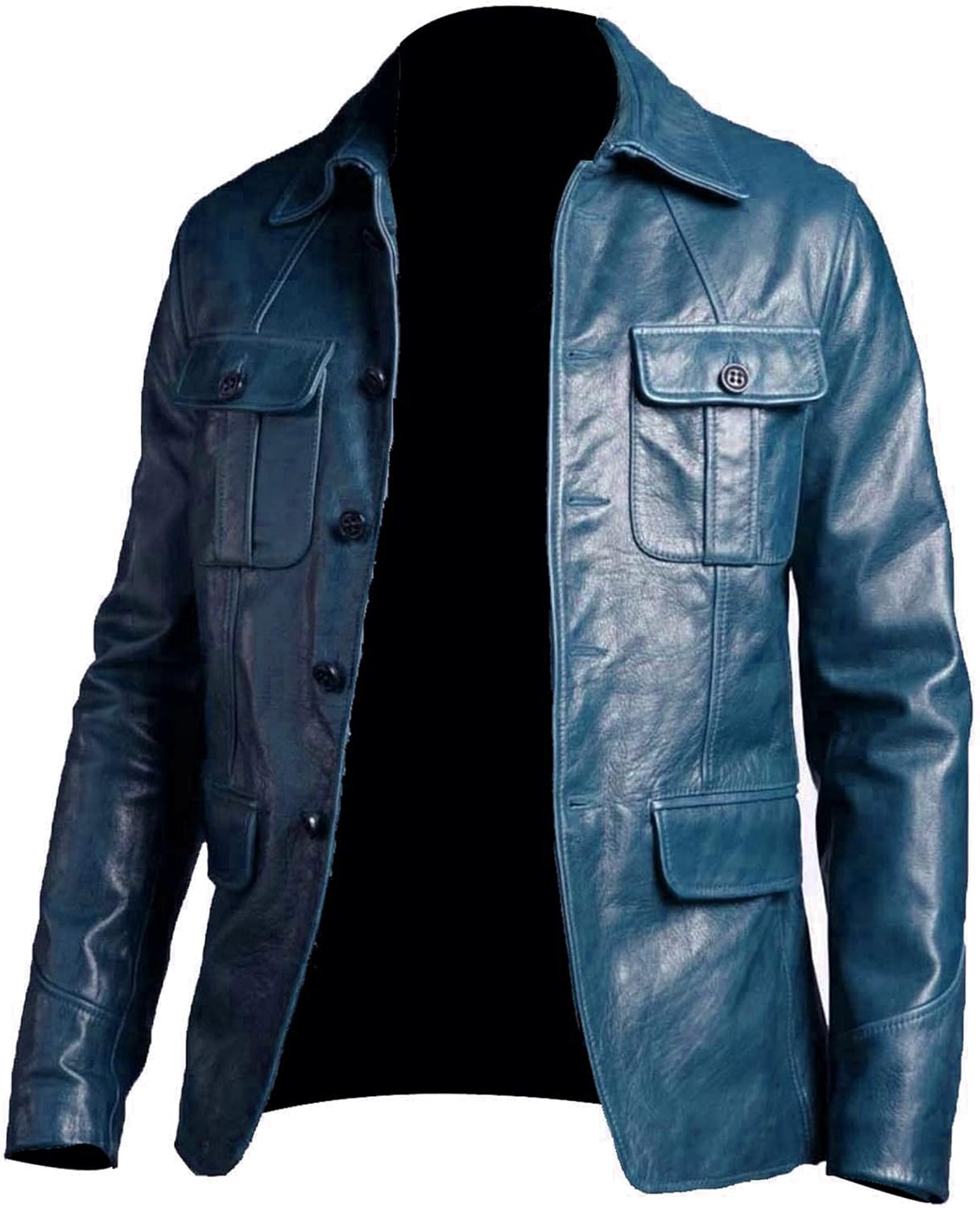 Mens Real Leather Jacket Genuine Lambskin Leather Coat Shirt Collar Button Closure Classic Blazer Casual Car Coat