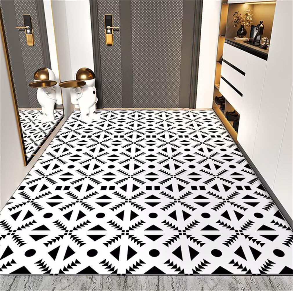 Tapis de couloir long et grand tapis blanc cassé géométrique