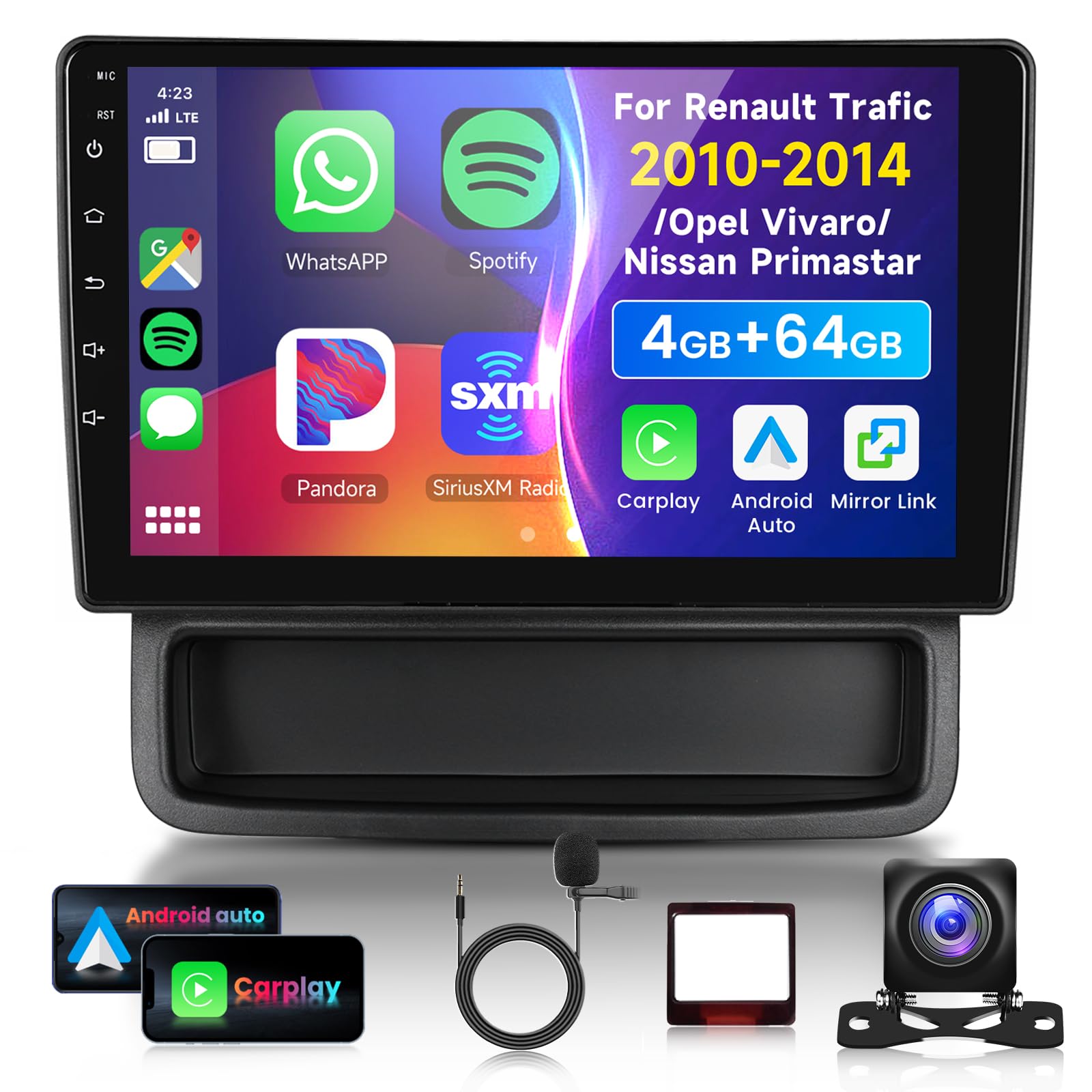 4G/64G VECHTEL 10.1" Autoradio Bluetooth pour Renault Trafic 2010-2014/ Opel Vivaro/Nissan Primastar,Android 15,Carplay Android AUT,DSP,EQ,1280 x 720,WiFi GPS,Mirrorlink,RDS/FM,caméra de recul AHD