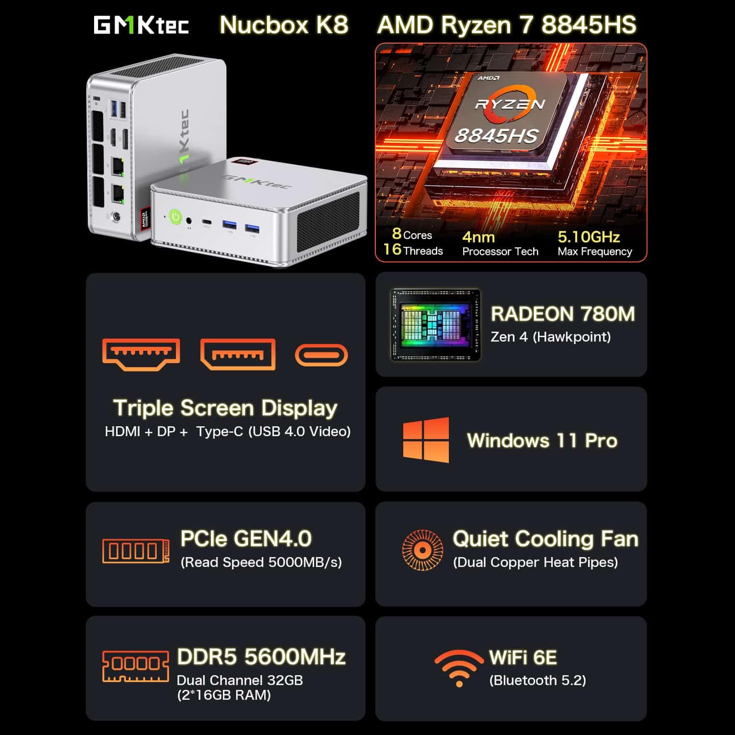 ミニPC GMKtec NucBox K8 Ryzen 7 8845HS 32GB 2TB Amazon.com: NUCBOX GMKTec K8 Mini PC, AMD Ryzen 7 8845HS, 32 GB