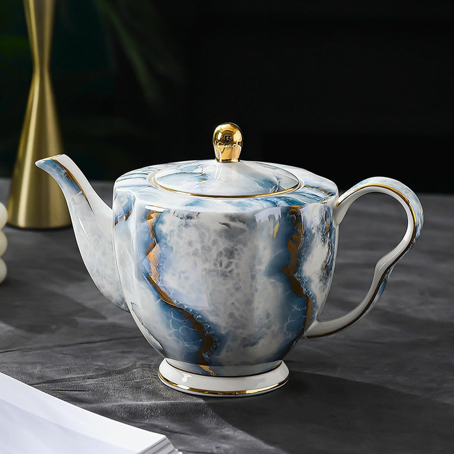 Hand brewing coffee pot, ceramic utensils flower tea pot - stone pattern blue coffee pot