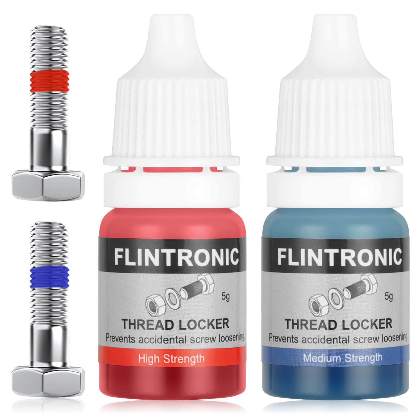 flintronic Schraubensicherung, 2 PCS Mittelfest und Hochfest Abnehmbares Schraubenkleber, Schraubensicherung Verhindern von Lockern, Antikorrosion, für Schrauben, Muttern & Bolzen(5ml Blau+5ml Rot)