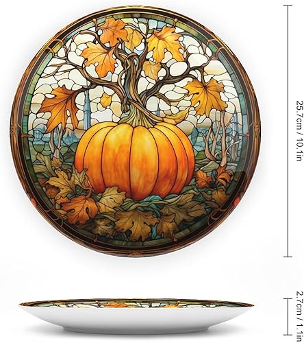 Miniatura 2 de Platos decorativos, diseño de vitrales, plato de exhibición de calabaza y arce de otoño para el hogar, oficina, cocina, decoración de mesa, platos