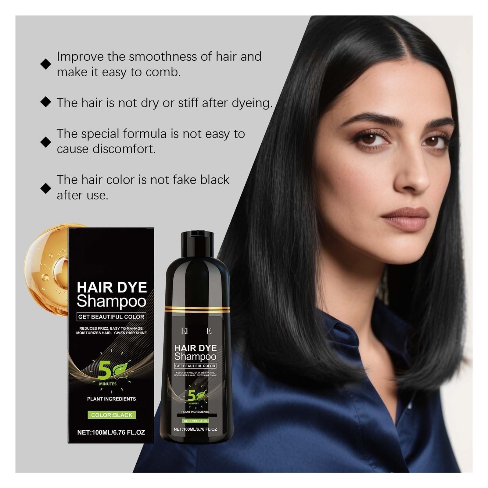 Champú for cabello negro | Cubre las canas sin esfuerzo; Nutre el cabello y mejora la sequedad y el encrespamiento mientras tiñe.(2pcs)
