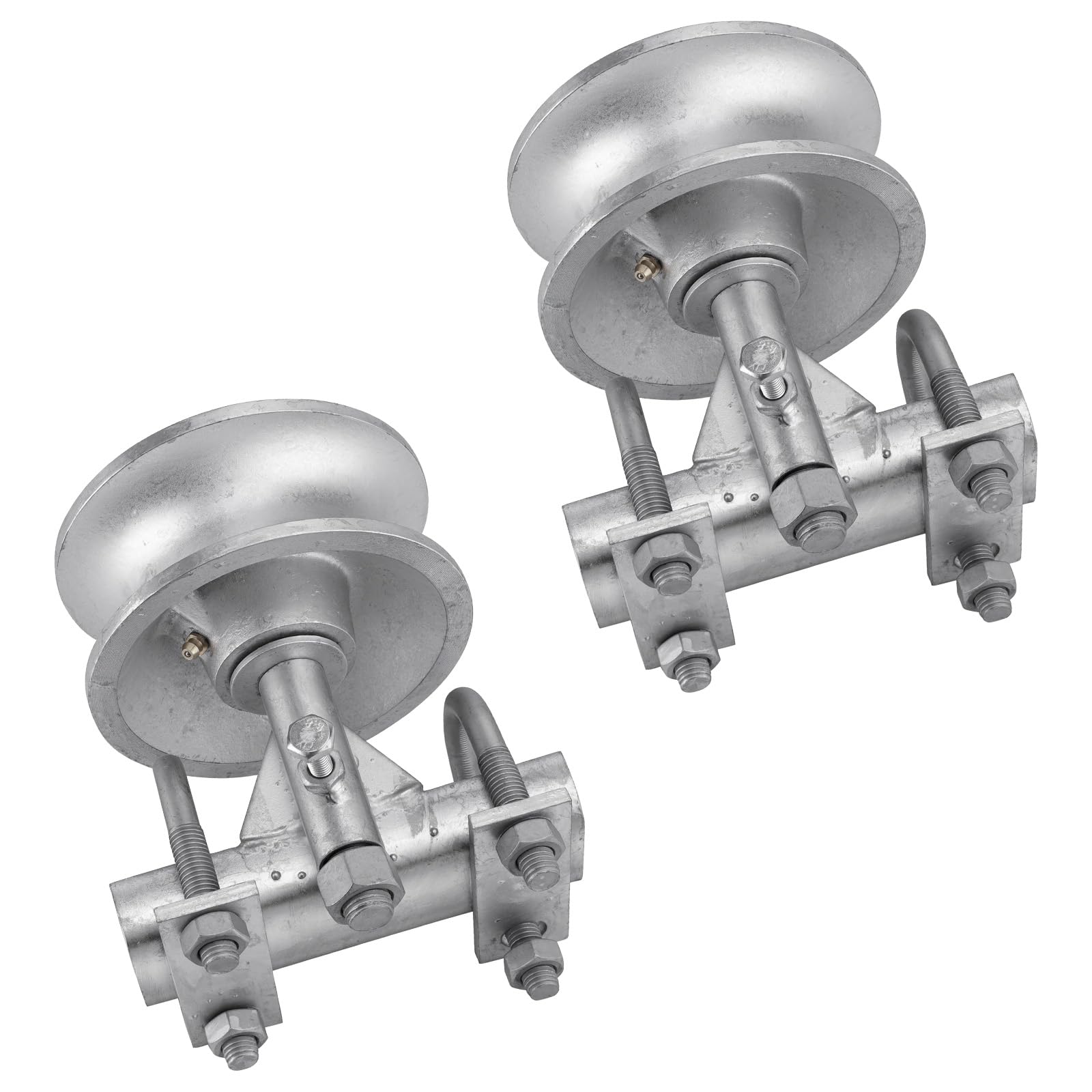 Photo 1 of Sliding Gate Rollers, 5" Galvanized Steel Pipe Track Wheels for Chain Link Sliding Gates, Fits 1-7/8" and 1-5/8" Gate Frames & Track Pipes, Double U Bolt Hardware, Pack of 2