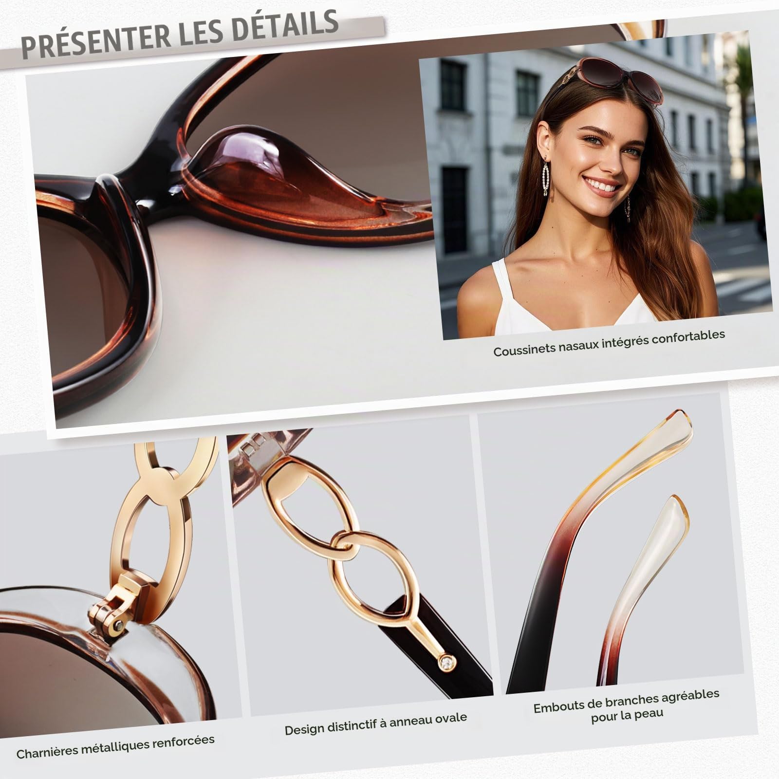 Sunier Lunettes de Soleil Femme Polarisées Grand Cadre Designer surdimensionné Protection UV400