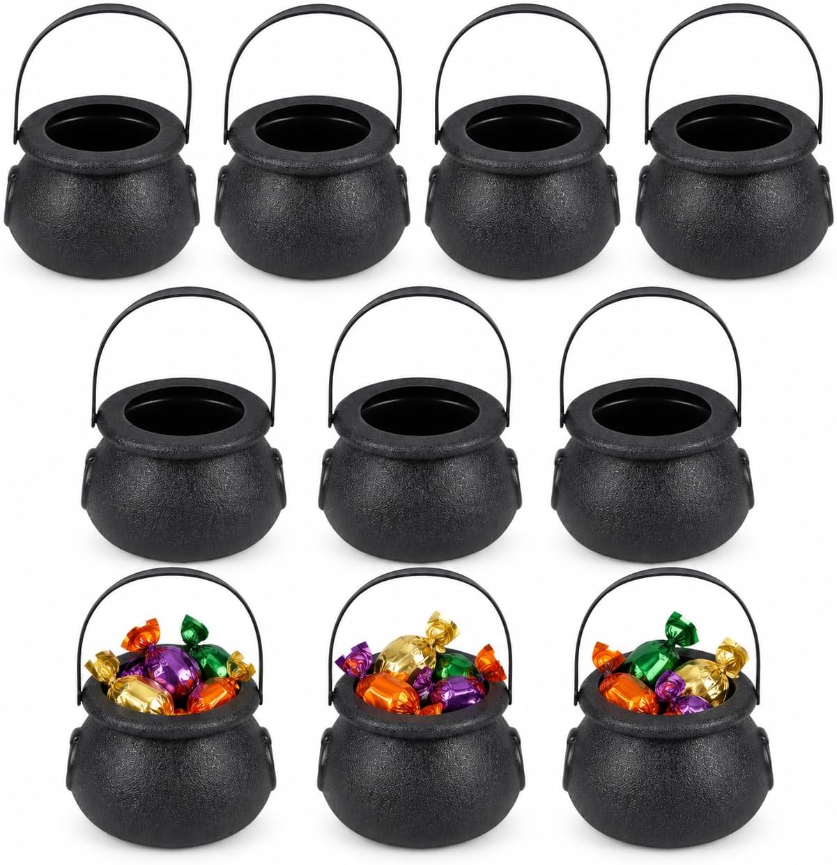 10 Pack Mini Witch Cauldrons, Halloween Sweet Pots with Handles