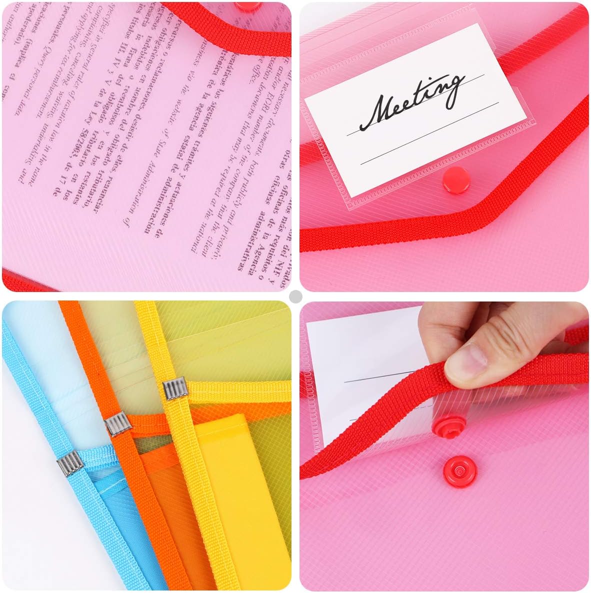 Plastic File Folder Poly Envelopes Expanding File Wallet Document Folder with Snap Closure/Label Pocket, 6 Pack A4/Letter Size Waterproof Accordion File Pouch for Office Organization (Assorted Color) : Office Products
