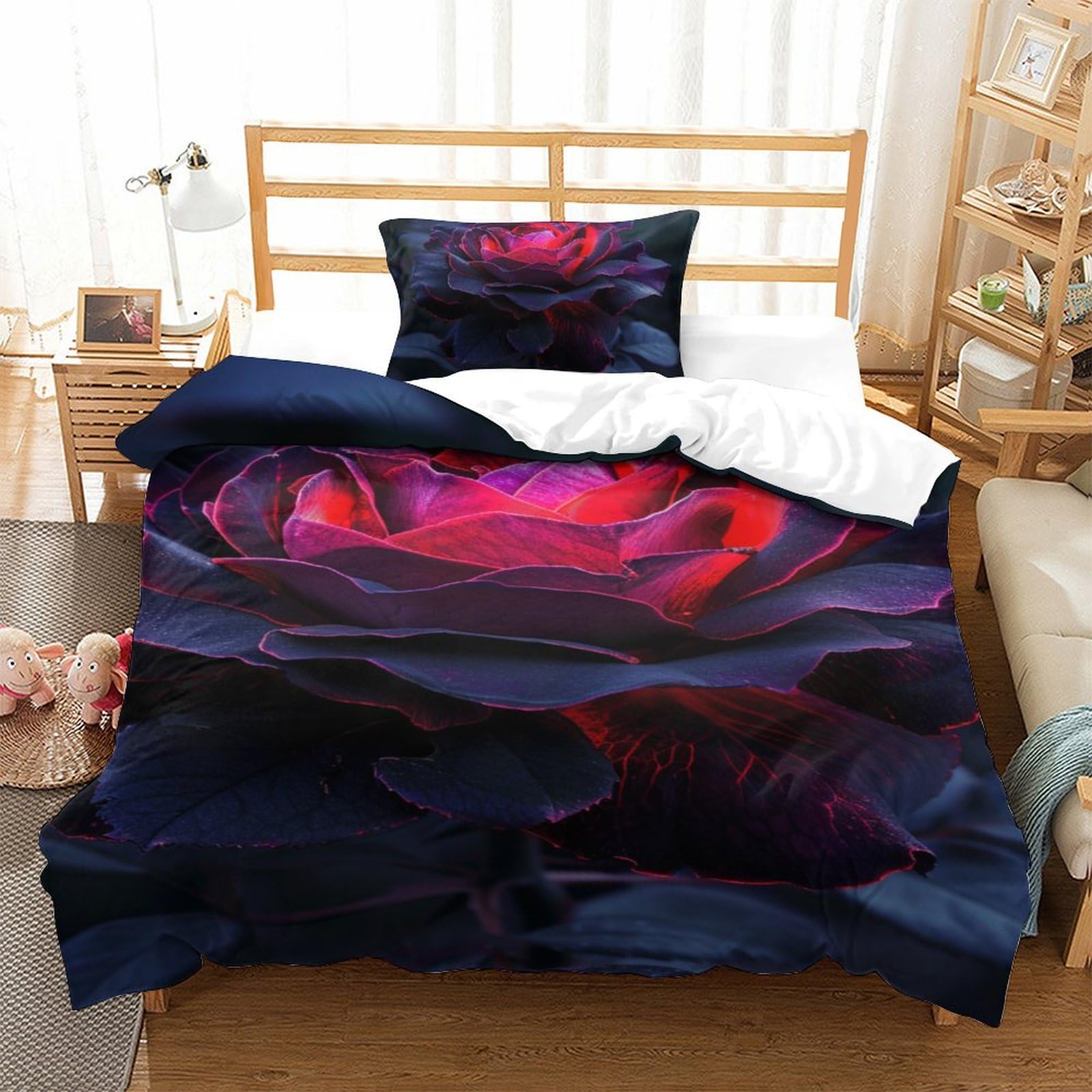 Housse de couette respirante 3D roses colorées et taie d'oreiller 135x200