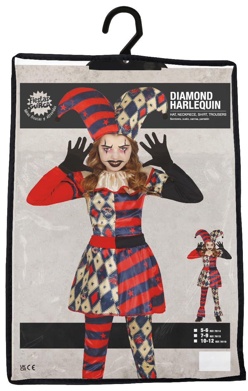 FIESTAS GUIRCA Diamond Harlequin Fancy Dress for Girls - Clown Jester Kids Costume - Halloween Girls Costumes 7-9 years - Image 3