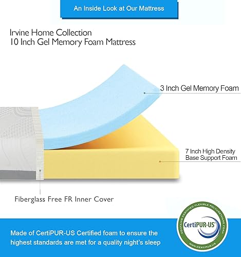 Miniatura 3 de Irvine Home Collection Colchón de espuma viscoelástica de gel refrescante de 10 pulgadas, sensación firme media, transpirable, sueño fresco y alivio