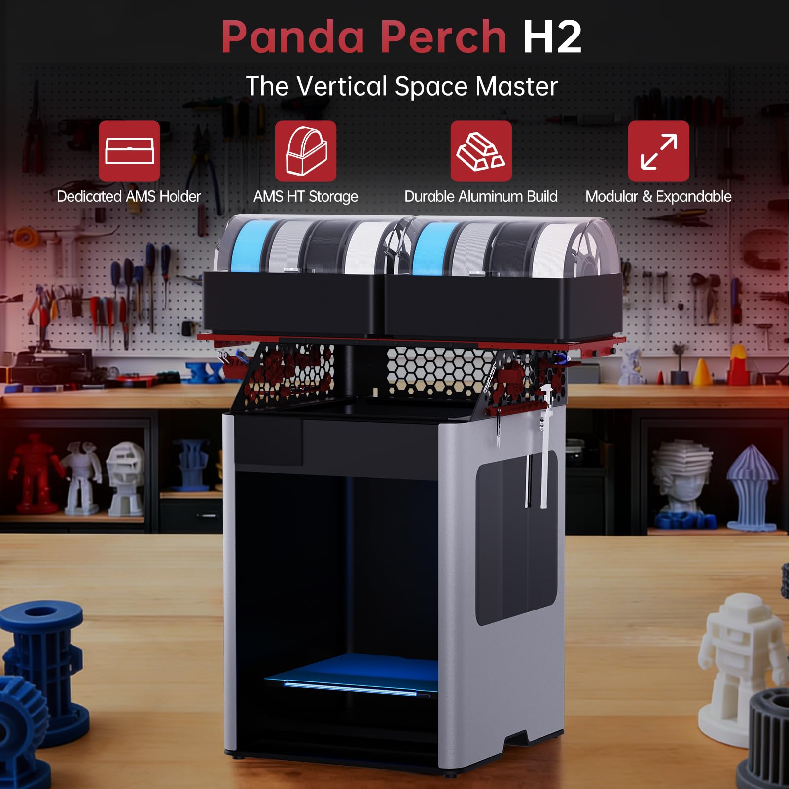 BIQU Panda Perch H2 AMS uchwyt do drukarki 3D Bambu-Lab H2D/H2S/H2C | Obsługa 2 AMS/2 Pro dla większości, kompatybilny z AMS HT Stacked Storage, lekki aluminiowy stojak do przechowywania AMS