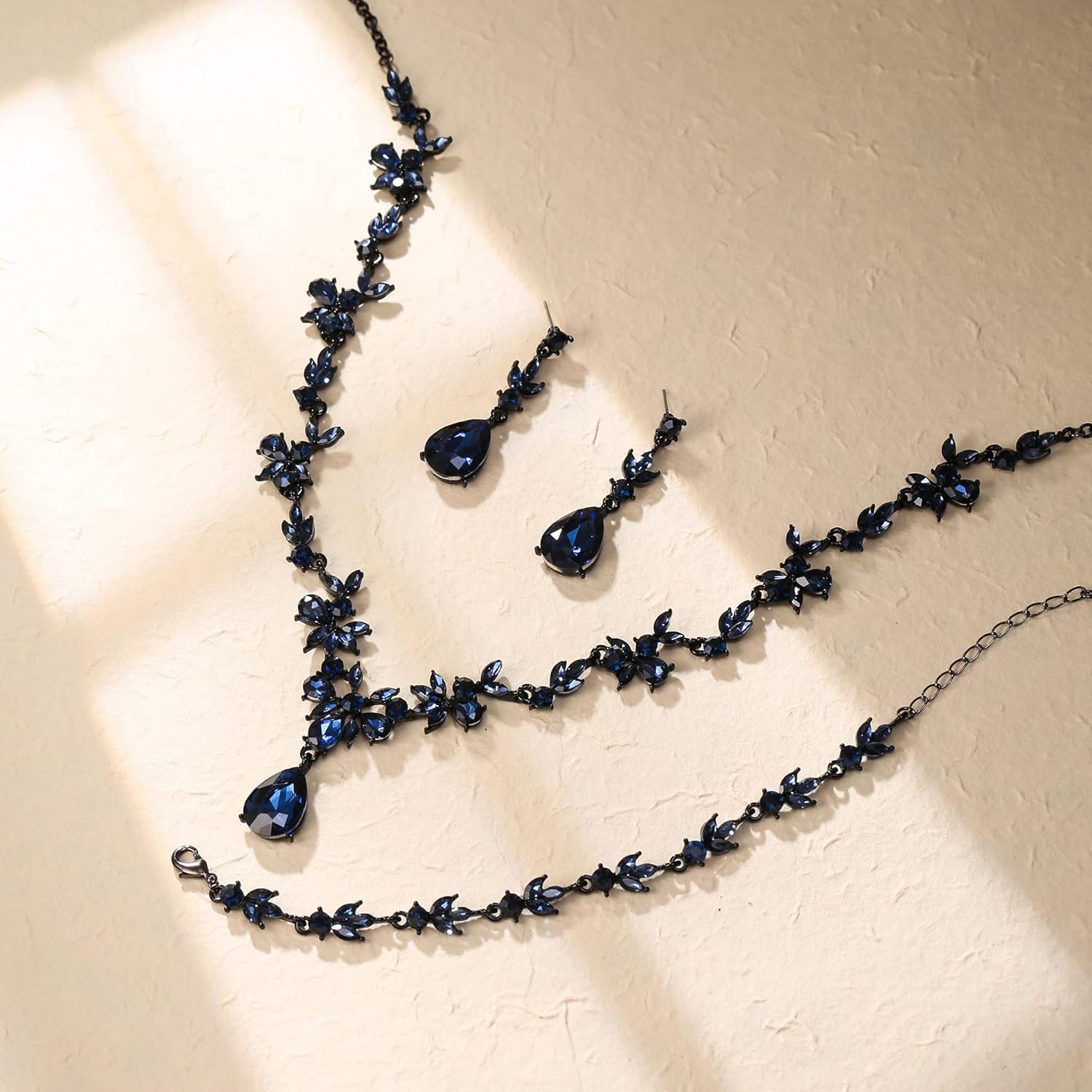 Crysdue Wedding Jewelry Set for Women Bride Bridesmaid, Stunning Marquise Rhinestone Crystal Floral Leaf Vine Pendant Necklace Dangle Earrings Bracelet for Prom Party - Image 4