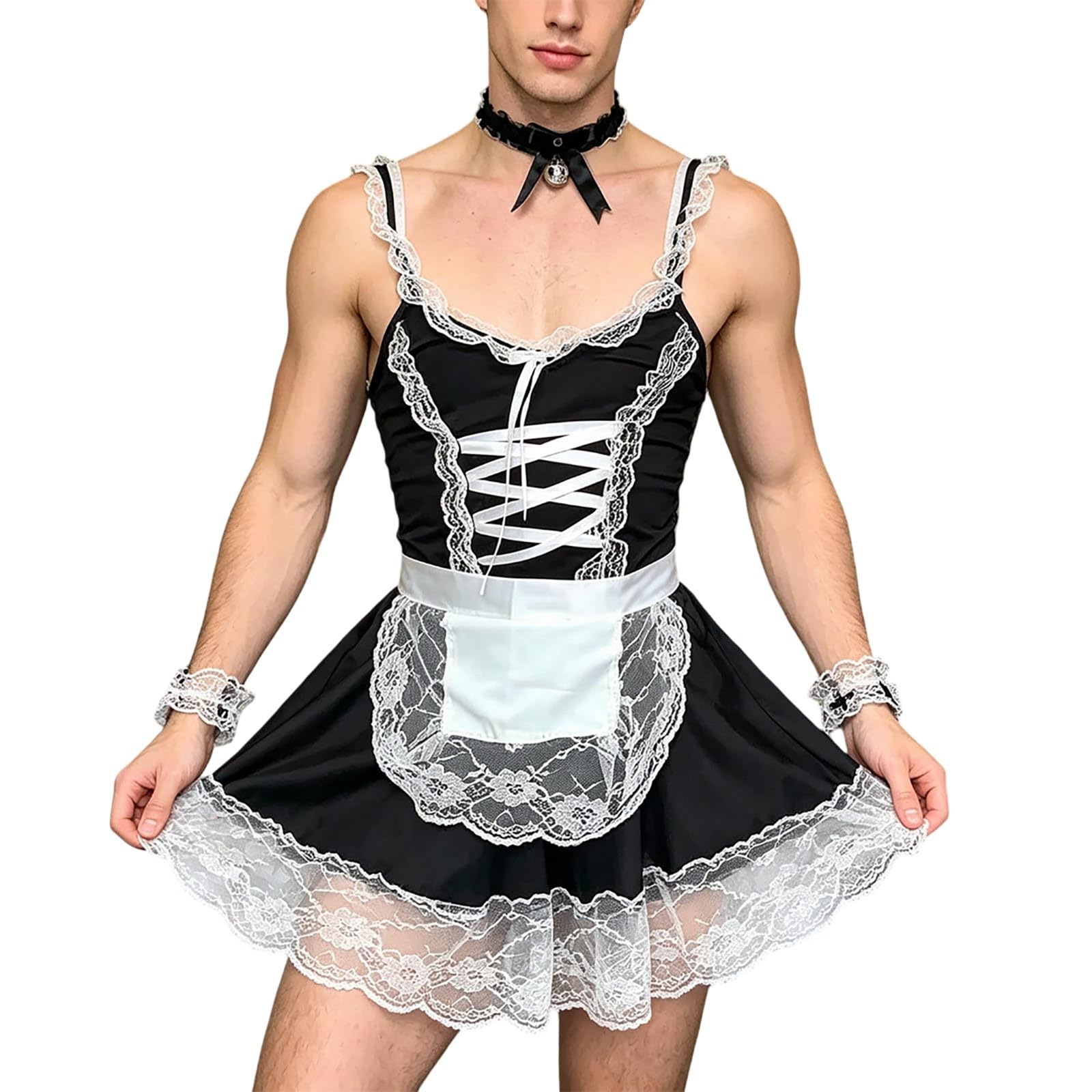 Lingerie Sets Men's Sexy Underwear Cosplay Costume Role Play Carnival Outfit Party Funny Maid Fancy Dress Oversized Babydoll Dress, O Black, XXL