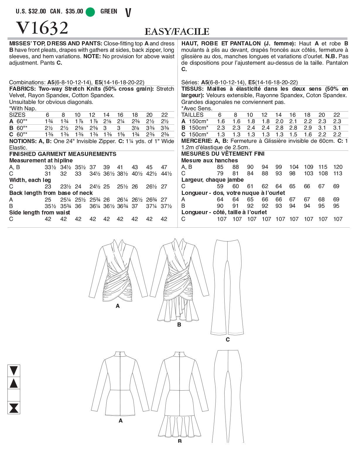 Vogue Patterns-V1632E5 - Cartamodello per abiti da donna, varie dimensioni, colore: Bianco