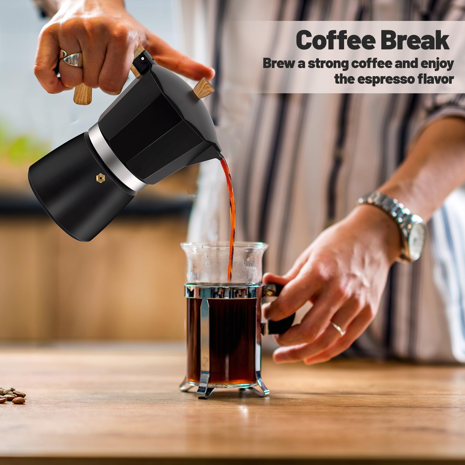 Cafetera Moka de aluminio para 3 tazas, color negro, clásica, 150 ml, cafetera percolador Mocha Express Classic Cafe Maker para café italiano y cubano