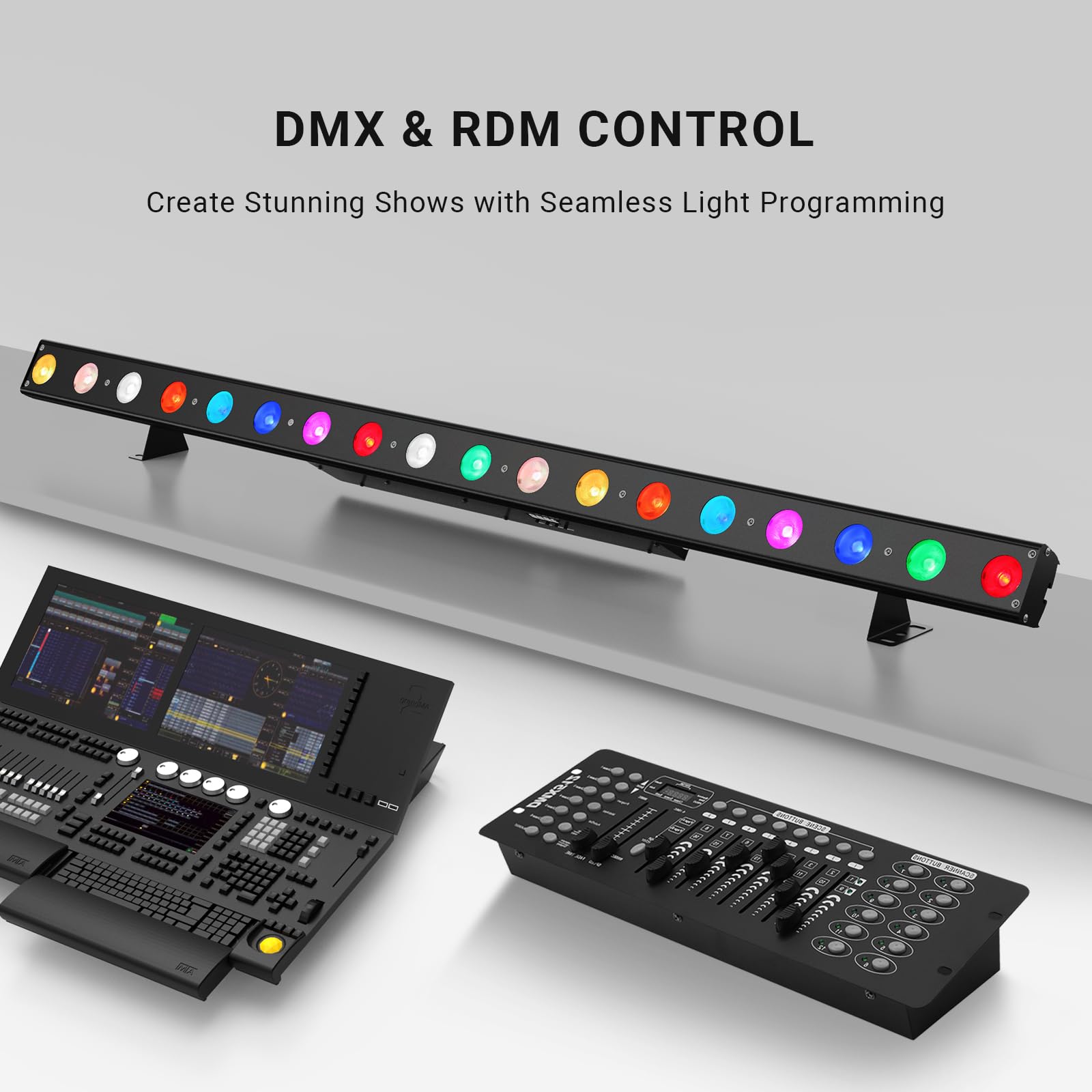 Barra de luz LED para lavado de escenario, 120 W, 18 LED, RGBW, DJ, DMX, barra de luz con función de persecución, 15 colores estáticos y 115 espectáculos, luz de haz LED, control DMX para boda,