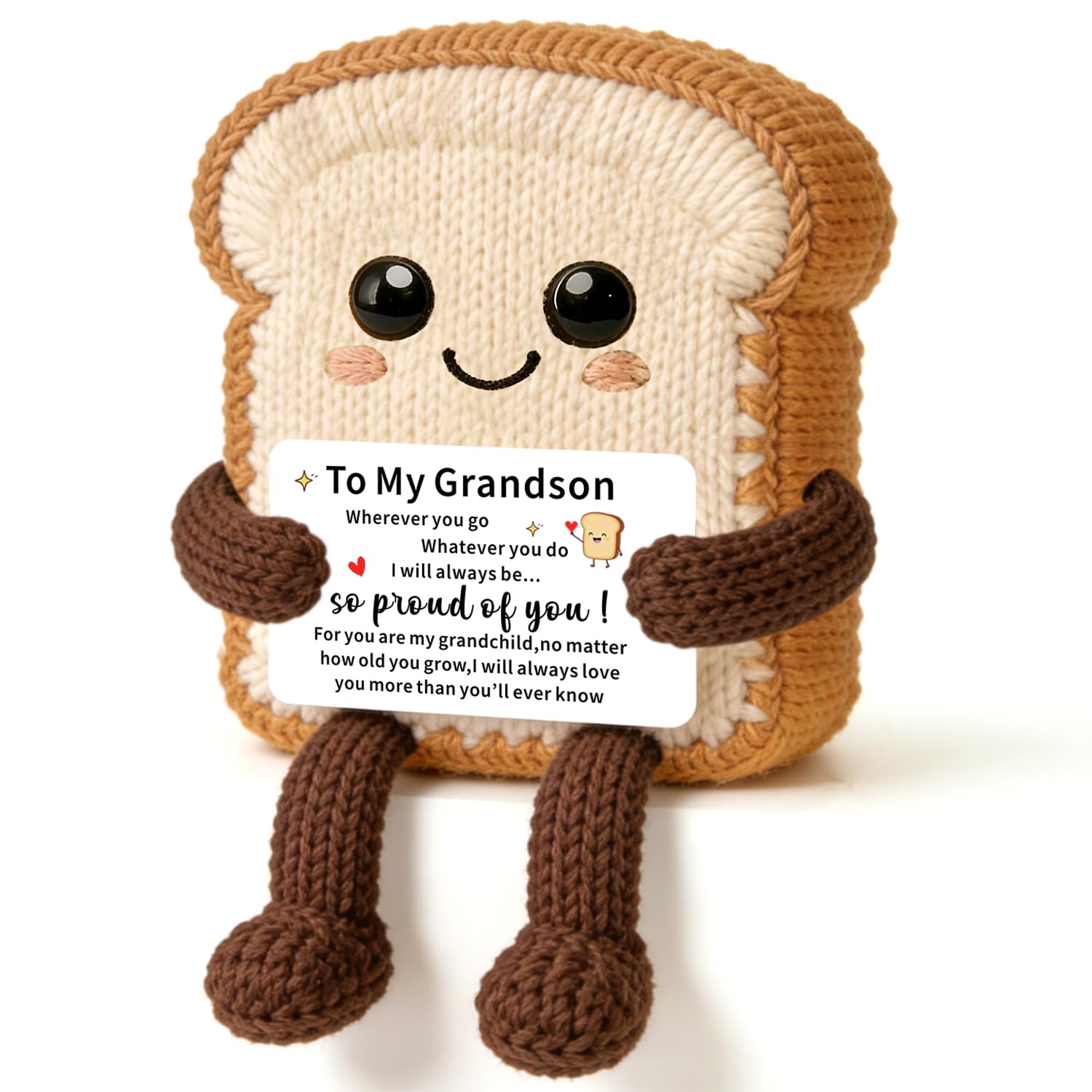 JMIMO Grandson Gifts Handmade Toast Crochet Decoration Grandson Christmas Birthday Gifts with Card