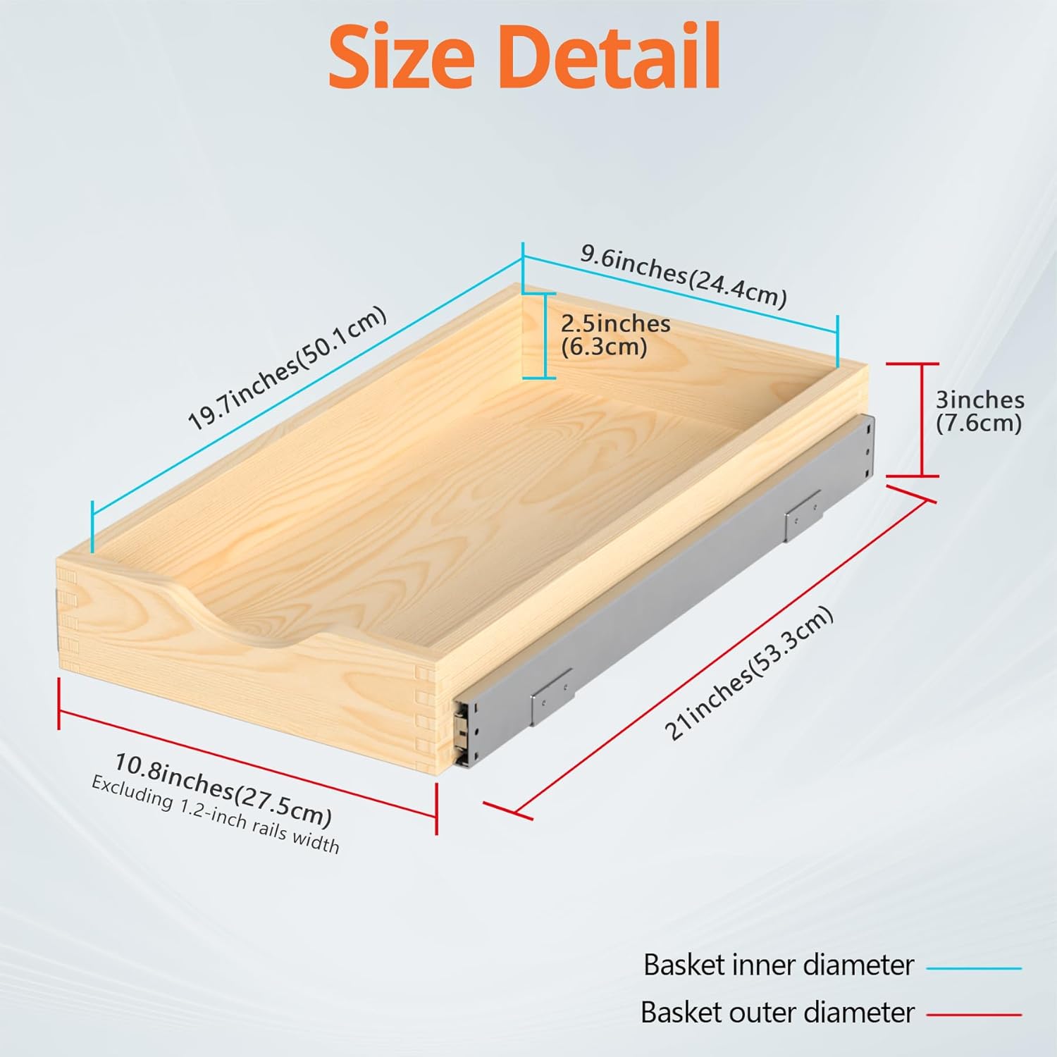 ZOINLIY Wooden Pull Out Cabinet Organizer, Slide Out Drawer for Kitchen Organizers and Storage, Soft Close, Heavy Duty, Fully Expandable
