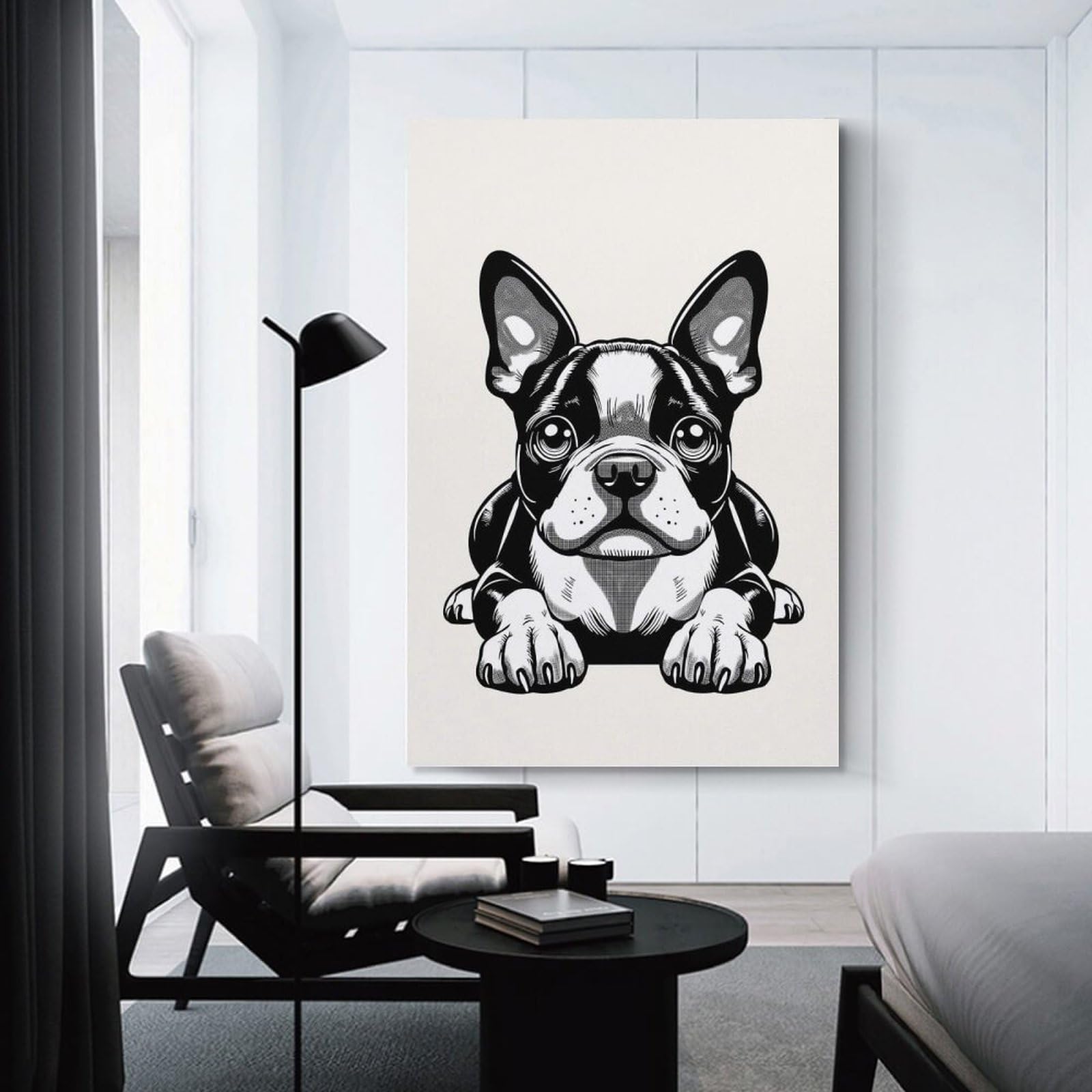 Junmoney Boston Terrier(2) Canvas Wall Decor, 24x36inch(60x90cm), for New Homes, Bedrooms Or Workspaces, Gift Idea for Housewarming And Birthdays