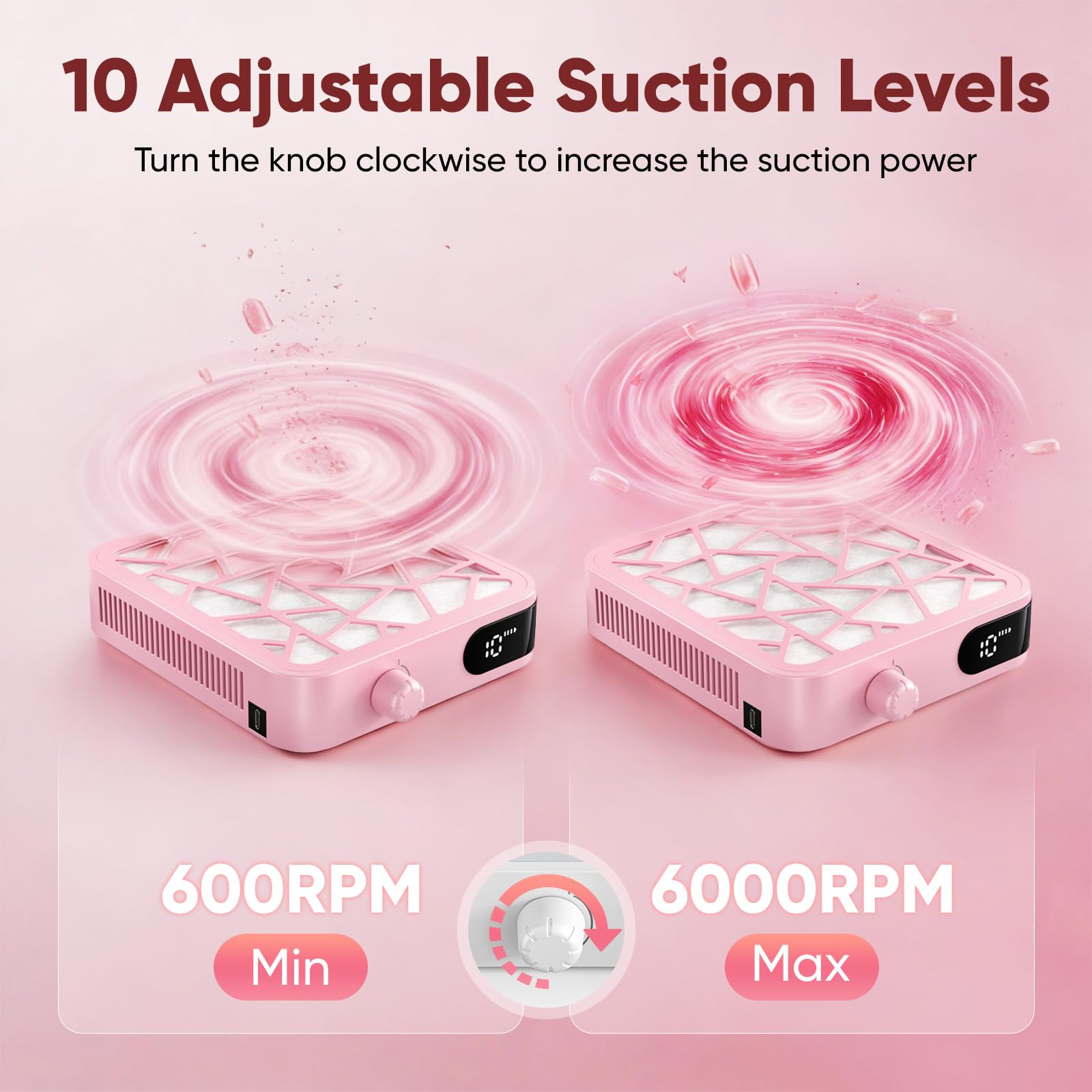 Aspiratore Unghie Professionale, 6000 RPM, Ricaricabile, 30 Filtri, 10 Velocità, Basso Rumore, Portatile per Unghie in Acrilico e Uso Professionale in Nail Salon
