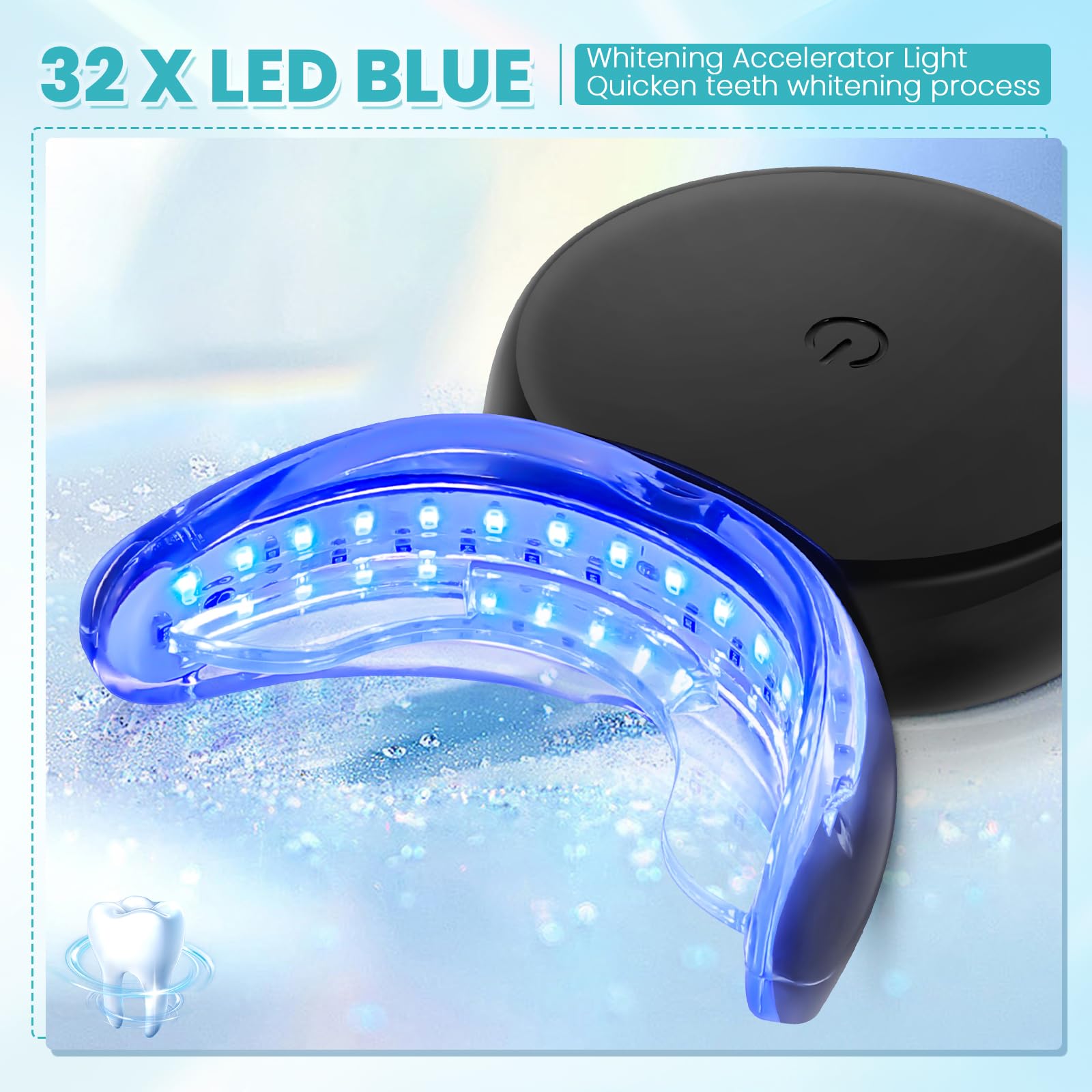Kit Sbiancante Denti, Sbiancamento Denti Professionale con 32X LED Lampada Sbiancare e 3Pcs Gel Sbiancante per Denti, Rimuovi Rapidamente le Macchie Teeth e Sbiancamento Immediato, Efficace e Sicuro