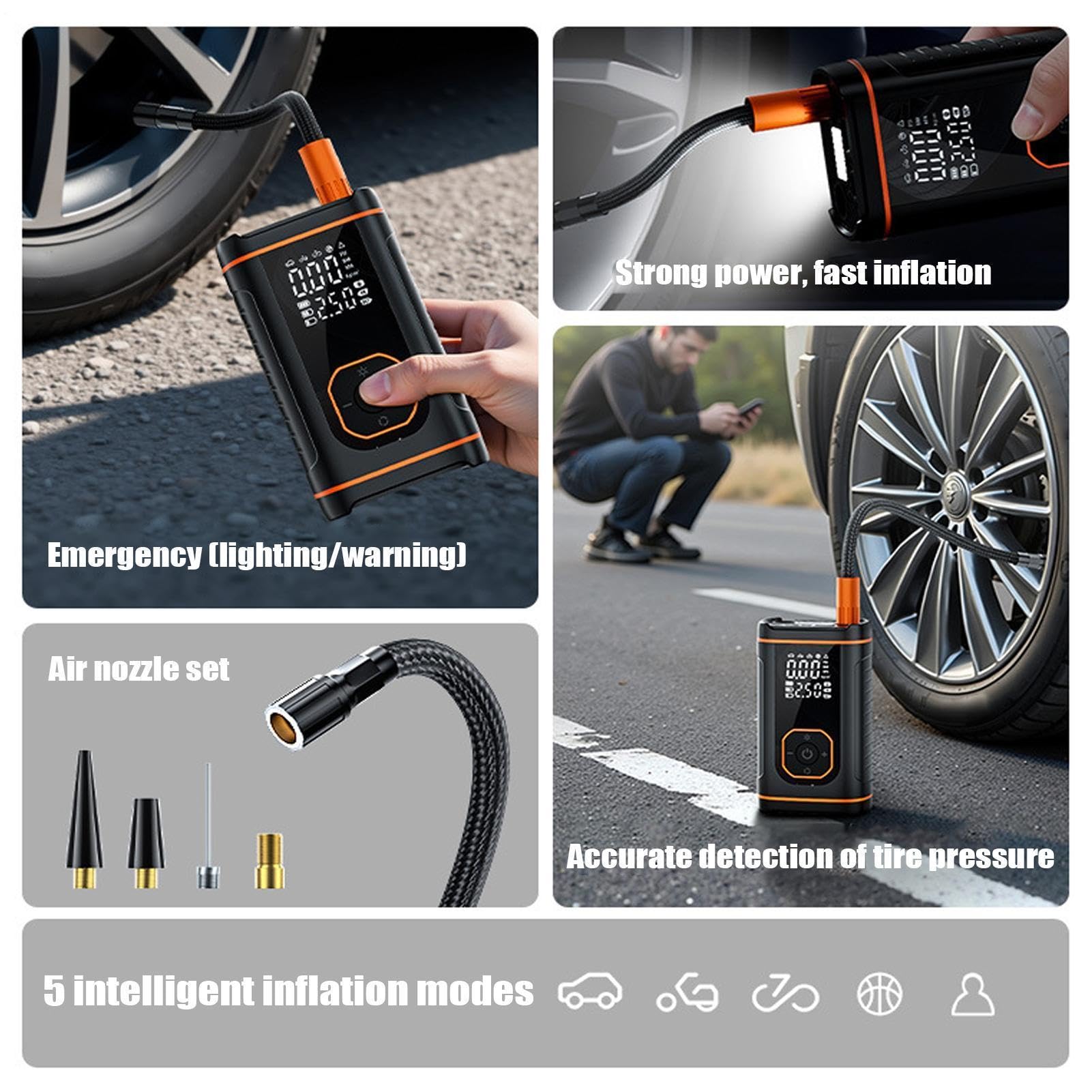 Gonfiapenne Portatile per Pneumatici Per Motociclette Con Display Digitale | Pompa per Pneumatici Auto Portatile Per Autoveicoli Motocicli Palloni Biciclette SUV Camper