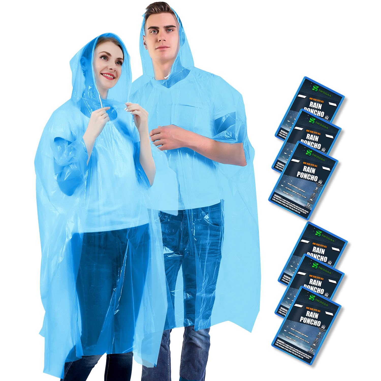 SWOGAA Disposable Rain Ponchos for Kids 6 Pack/Adults 10 and 6 Pack/Ponchos Family 6 Pack Extra Thicker Emergency Ponchos
