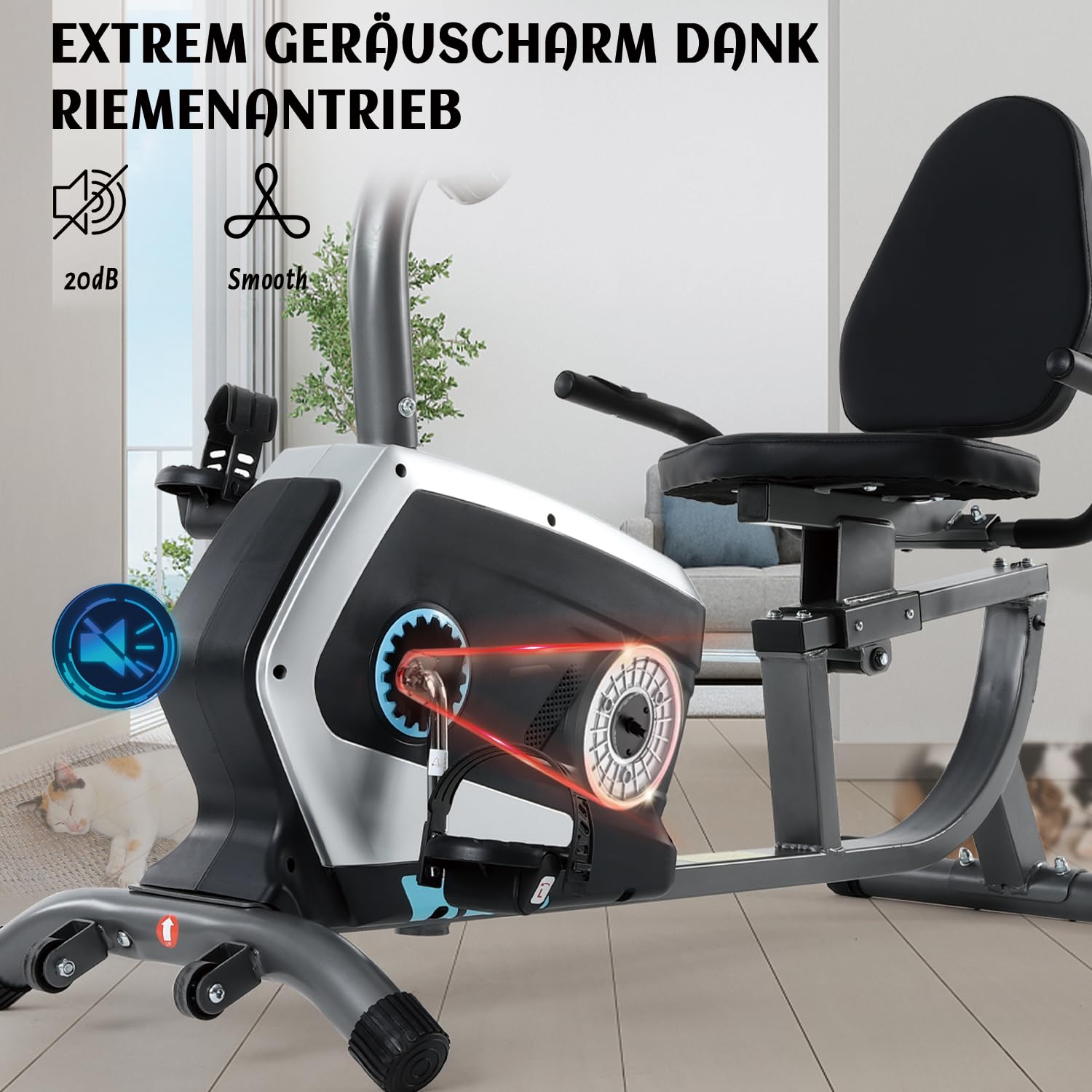 ISE Liegeergometer für Zuhause mit 8 verstellbaren Widerstandsstufen, Heimtrainer Fahrrad mit Pulssensoren und LCD-Display, Liegerad Heimtrainer mit verstellbarer Rückenlehne