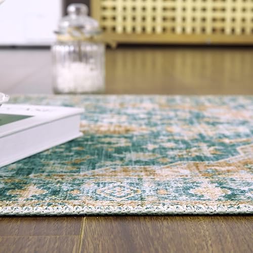 Miniatura 2 de COZYLOOM Alfombra envejecida de medallón vintage de 5 x 7 pulgadas, con estampado floral oriental, bohemio, de felpilla, suave, para sala de estar y