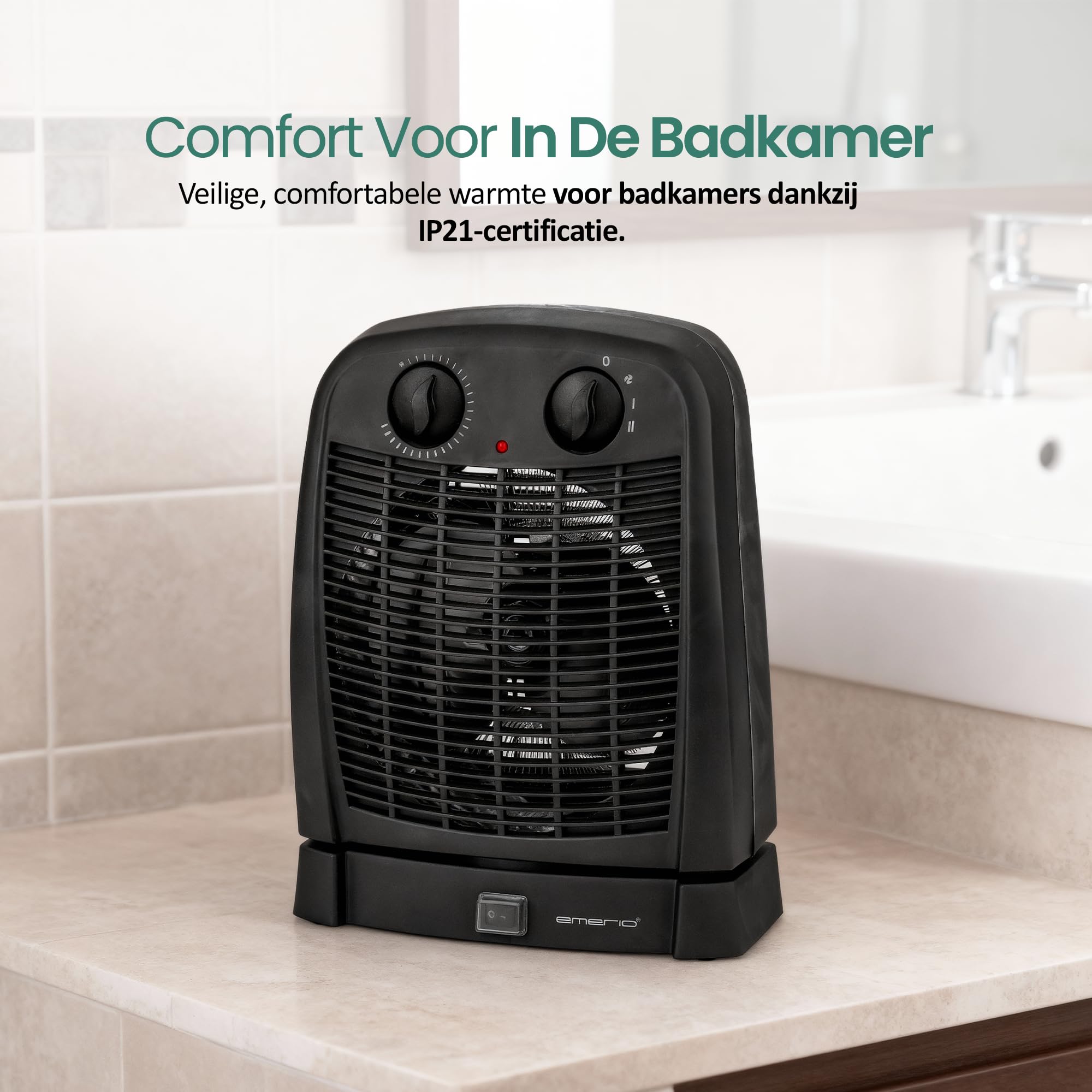 EMERIO Calentador de ventilador | para habitaciones de hasta 20 m² | 2000 W | IP21 | 2 niveles de calor | termostato ajustable | oscilante | función de ventilador | protección antivuelco | FH-111910.2