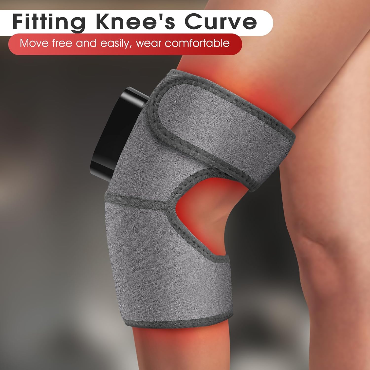 Cordless Heated Knee Massager with Vibration, Heated Knee Brace Wrap Heating Shoulder Brace Support Wrap for Knee Shoulder Elbow, Heating Pad with 6 Heating Levels, 3 Massage Modes & Timer (Grey) - Image 7